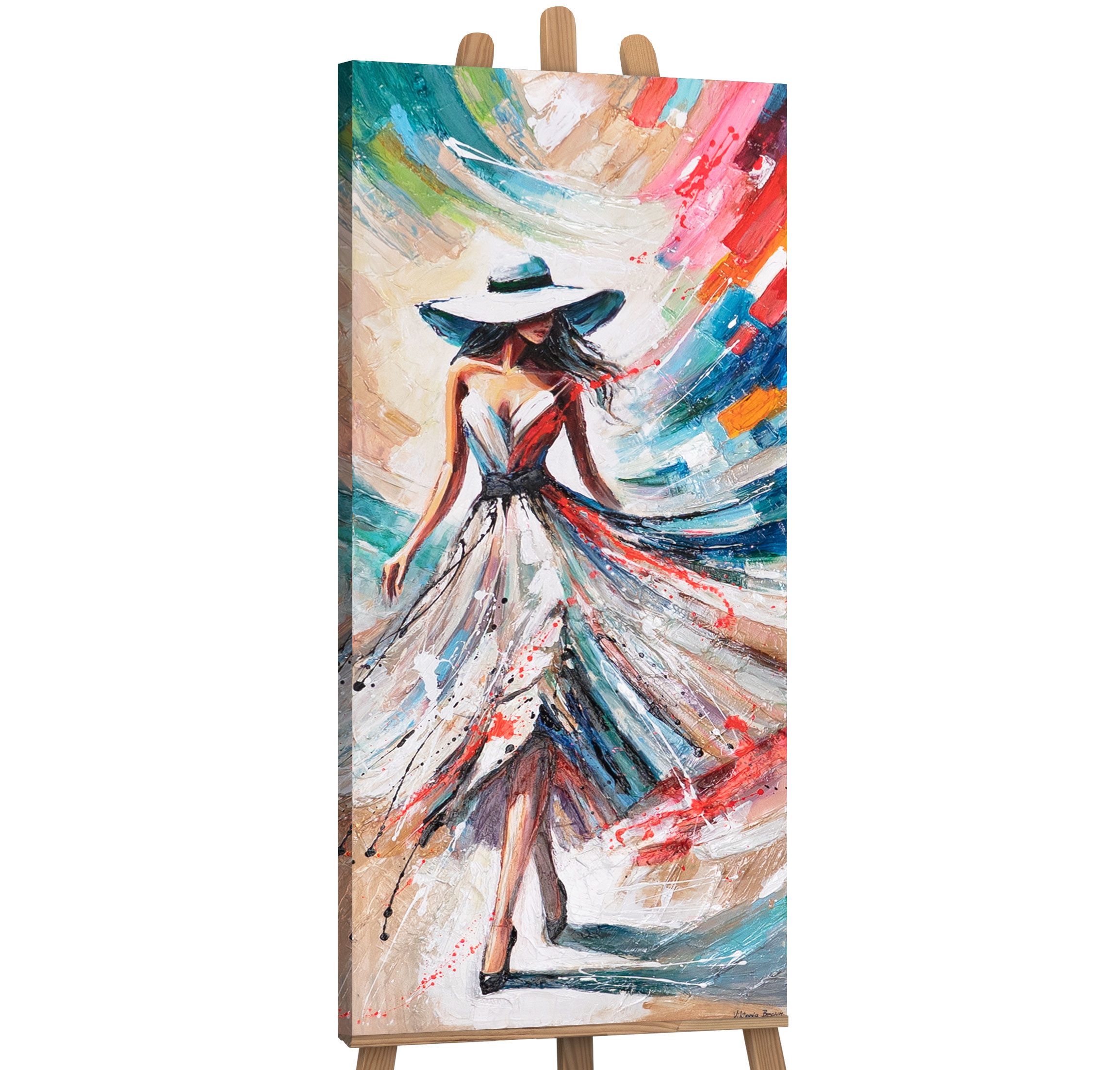 YS-Art Gemälde Wandbild Dame mit Hut, Elegante Frau, Anmut, Vertikal, Hochformat