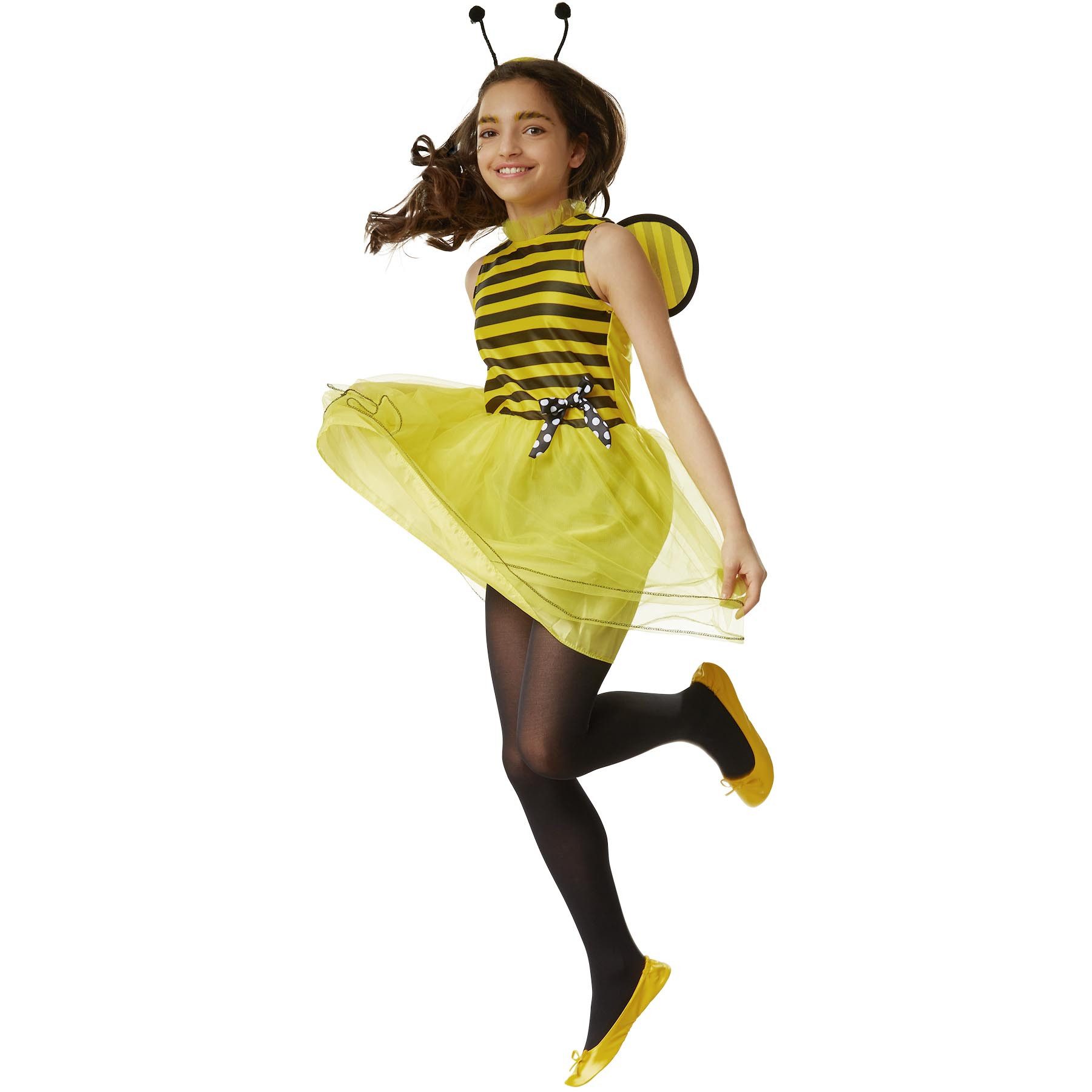 dressforfun Kostüm Kinderkostüm Kleine Biene Caroline, In Gelb und Schwarz gehaltenes Bienenkostüm