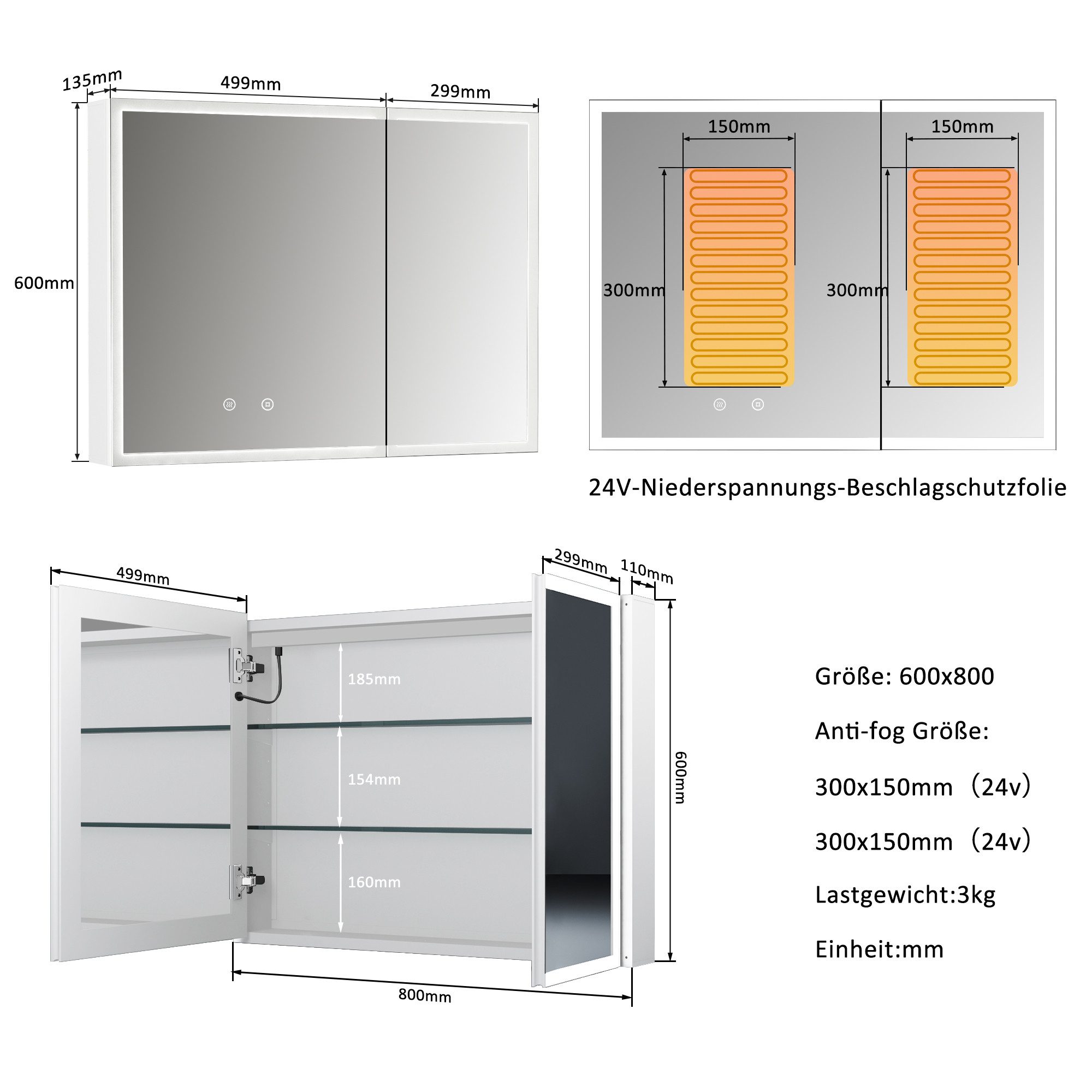 WDWRITTI Spiegelschrank Weiß Metall Badezimmerspiegelschrank mit Beleuchtung 80x60cm (Badschrank Weiss matt 2-türig, mit innen spiegel) Lichtfarben & Helligkeit einstellbar, mit Netzstecker, vormontiert