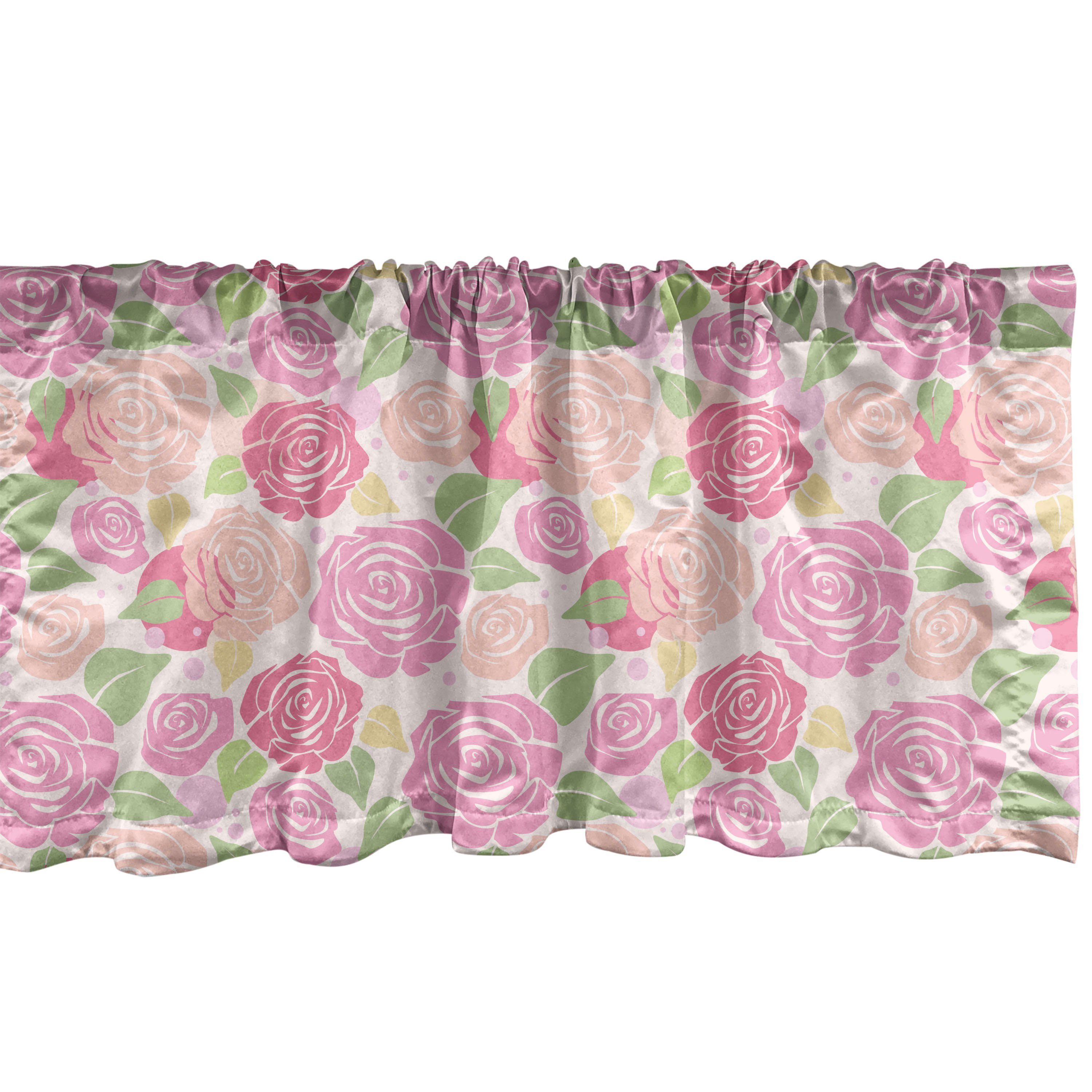 Scheibengardine Vorhang Volant für Küche Schlafzimmer Dekor mit Stangentasche, Abakuhaus, Microfaser, Rose Romantische Blumen-Tupfen