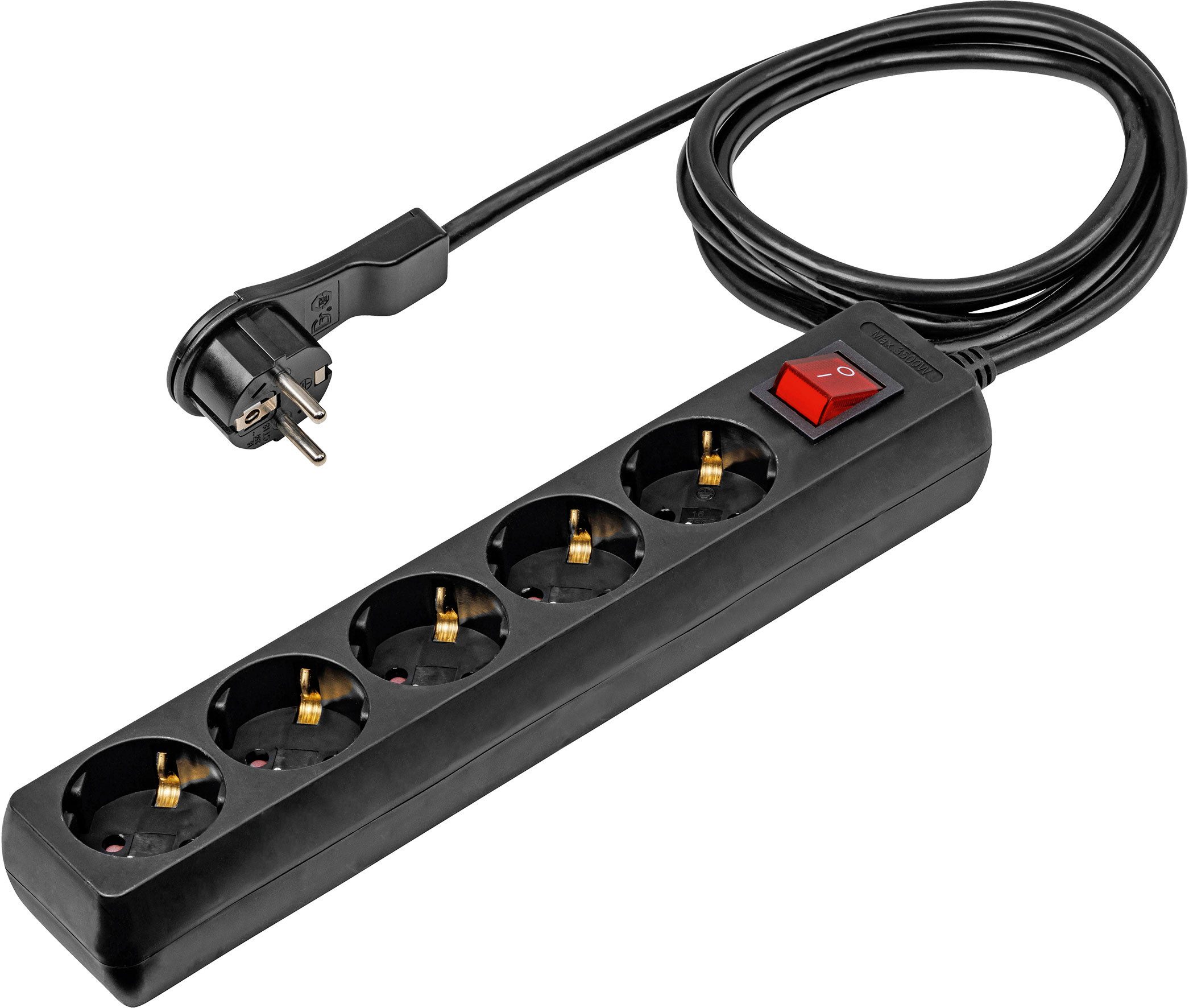 as - Schwabe Steckdosenleiste- Mehrfach, 2m, mit Schalter, IP20 Steckdosenleiste 5-fach (Ein- / Ausschalter, Schalterbeleuchtung, Schutzkontaktstecker, Kabellänge 2 m), mit erhöhtem Berührungsschutz und Schalter