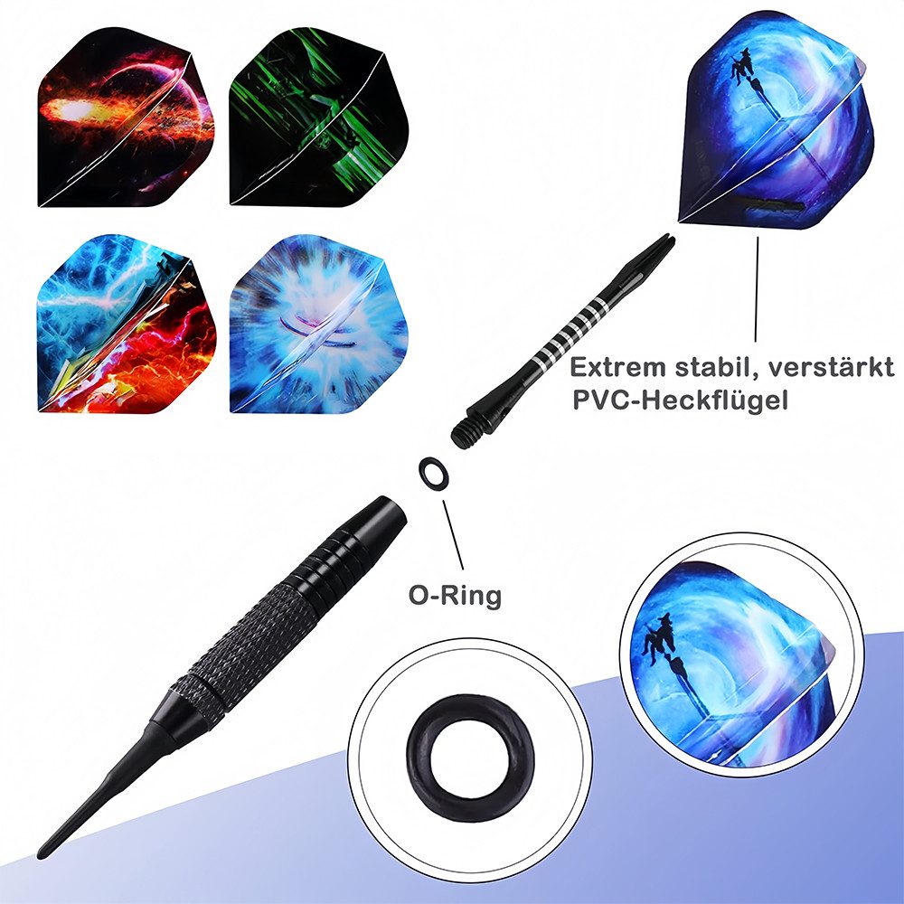 AFKSMILE Dartpfeil Dartpfeile mit Kunststoffspitze 12 Stück 16 Gramm Profi Dartpfeile Set, Dartpfeile für Elektronische Dartscheibe mit 12 Flights 20 Gummiringe – Bild 3 von 5