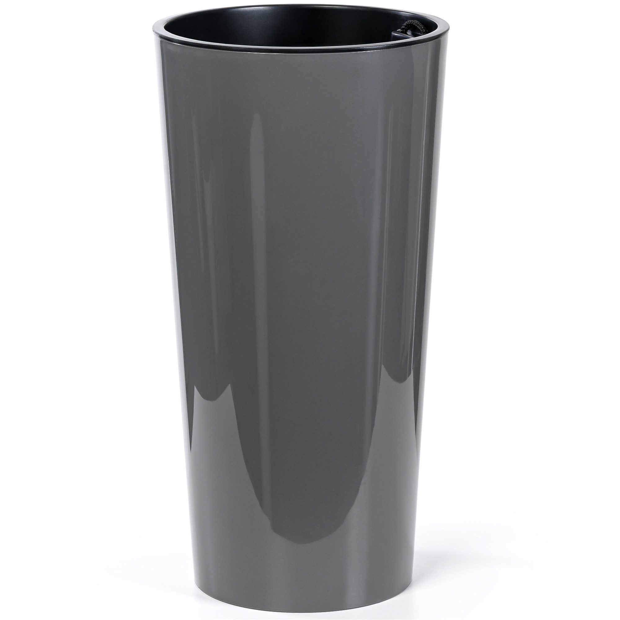 KONZEPT Blumentopf hoch 57 cm mit Einsatz, Ø 29,5 cm, Pflanzkübel aus Kunststoff, Hochglanz-Oberfläche, Volumen: 12,5 L
