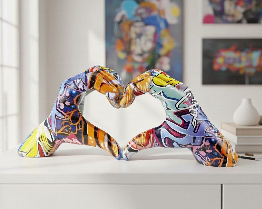 MF Dekoobjekt Poly Hände Street Art in Herzform Urban Figur Graffiti bunt 29cm