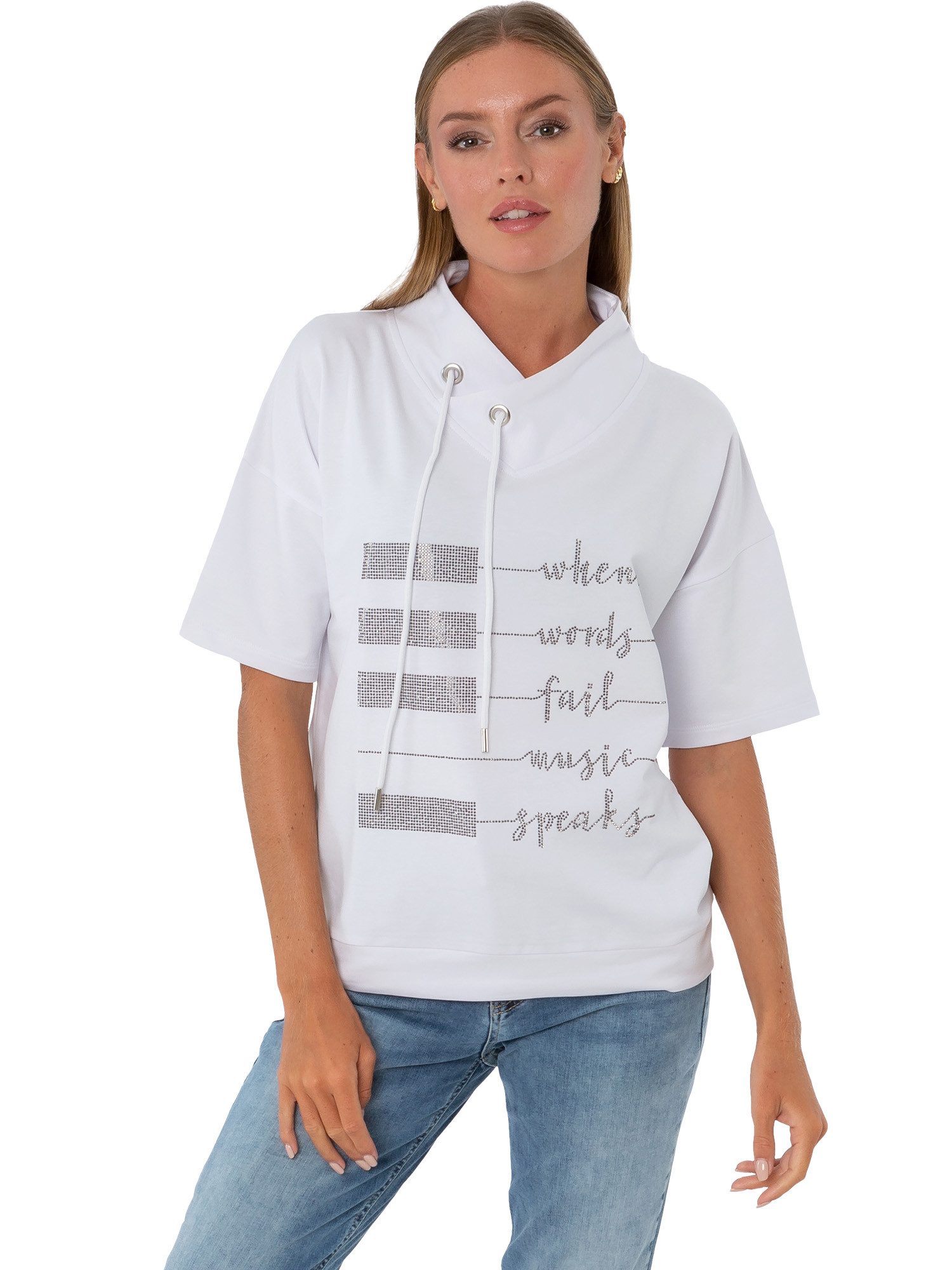 Estefania for woman Kurzarmshirt 194-1111, "Music" mit Strassbesatz