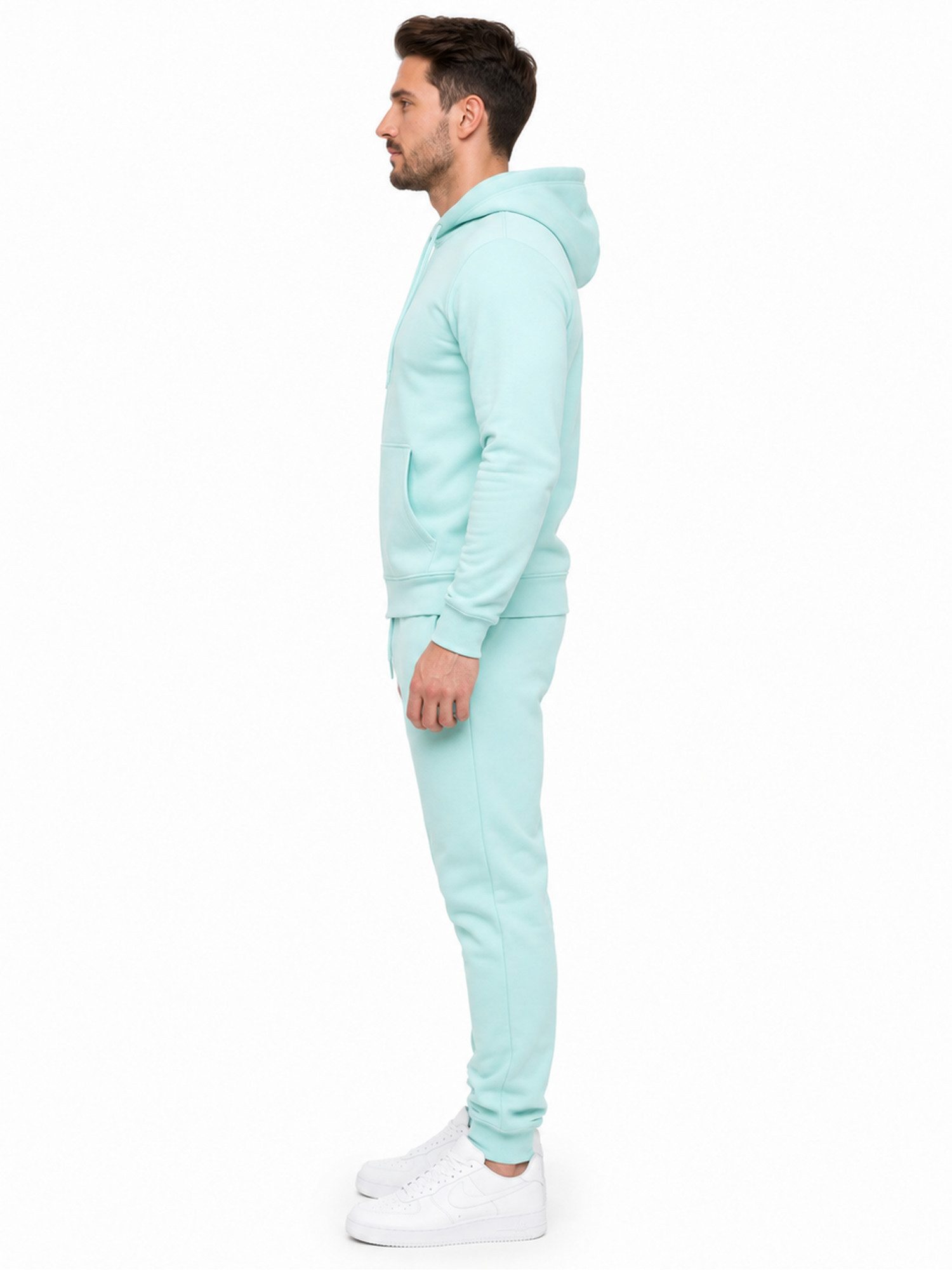 L.gonline Freizeitanzug Herren Jogginganzug einfarbig 100% BW 586 Mint Grün 3XL (Kapuzenjacke mit Reißverschluss, Hose, 2-tlg), Fitness Freizeit Casual – Bild 4 von 5