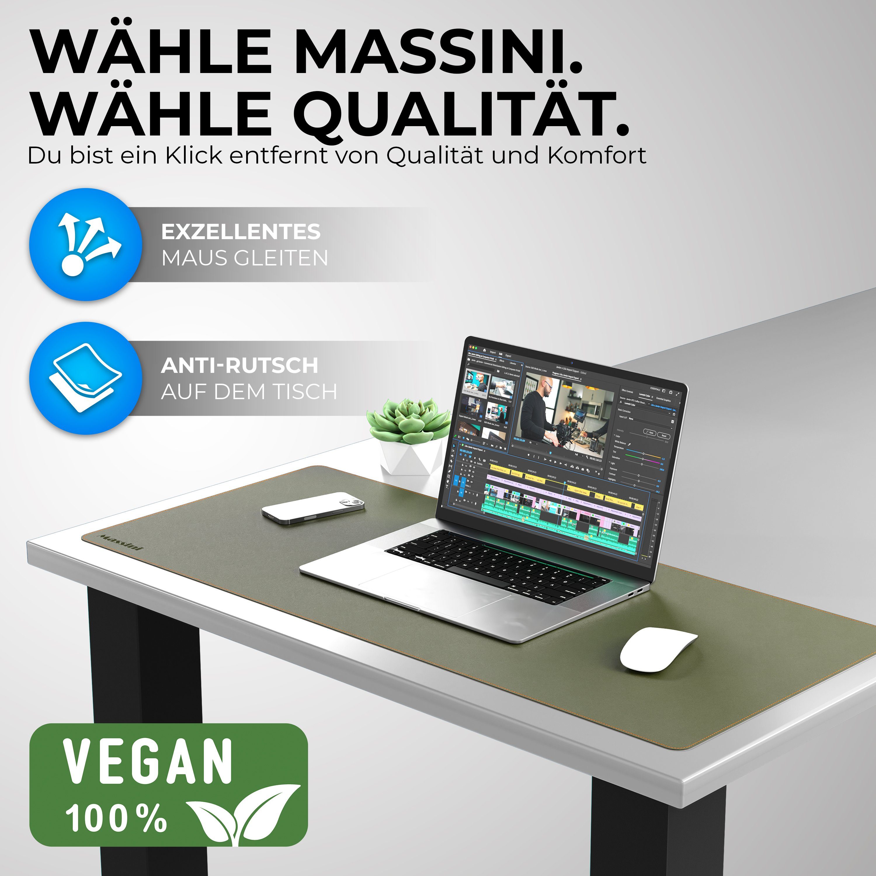Massini Schreibtischunterlage Edles Mauspad Lederoptik Design XXL vernähte Kanten, doppelseitig – Bild 5 von 5