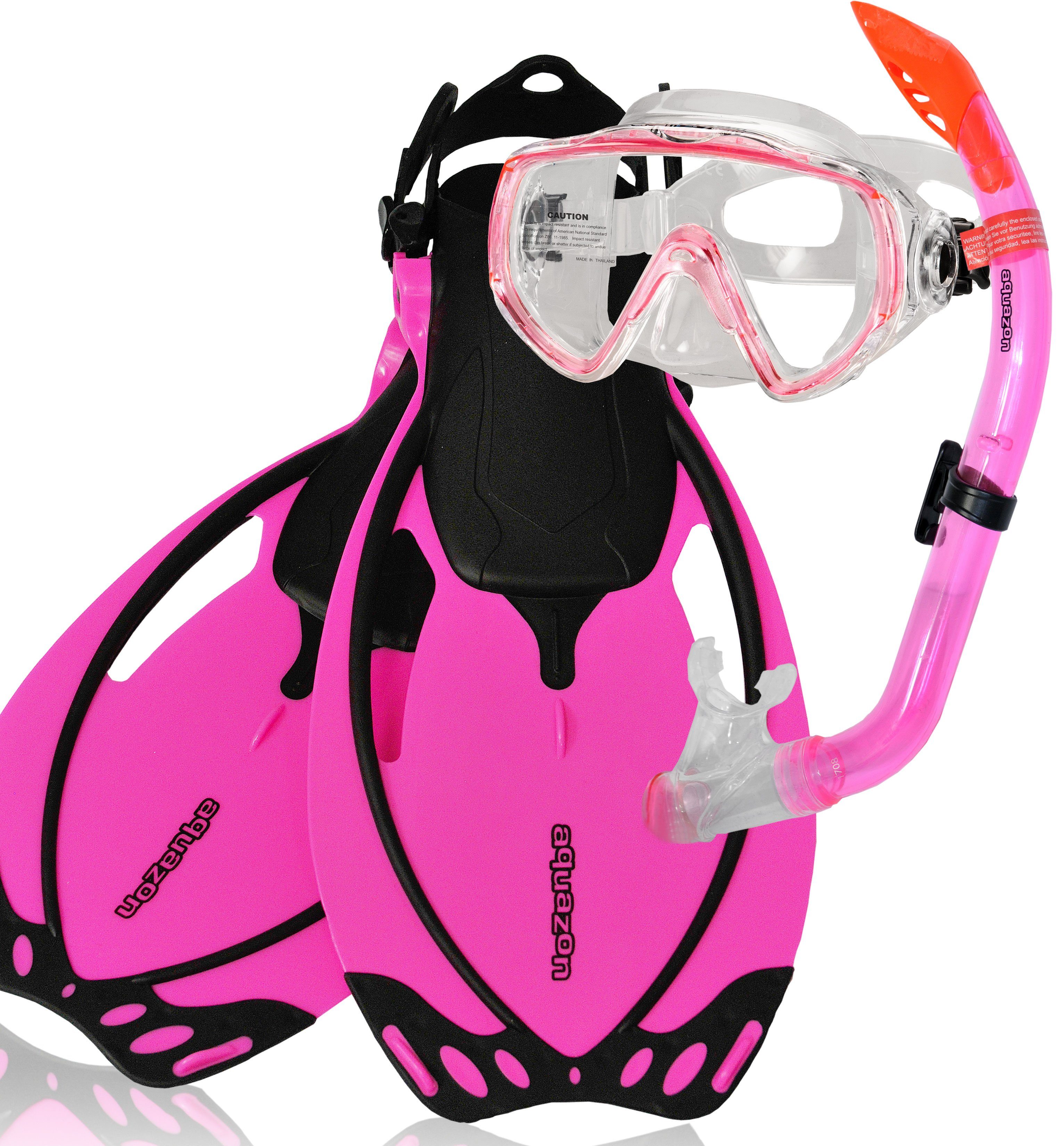 AQUAZON Taucherbrille MIAMI mit Schnorchel und Flossen, Schnorchelset, für Kinder pink