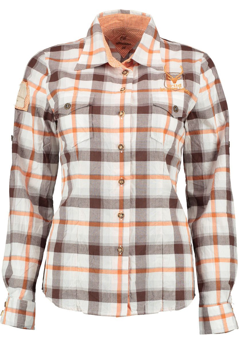 OS Trachten Trachtenbluse Kozua Damen Langarmbluse mit 2 Pattentaschen