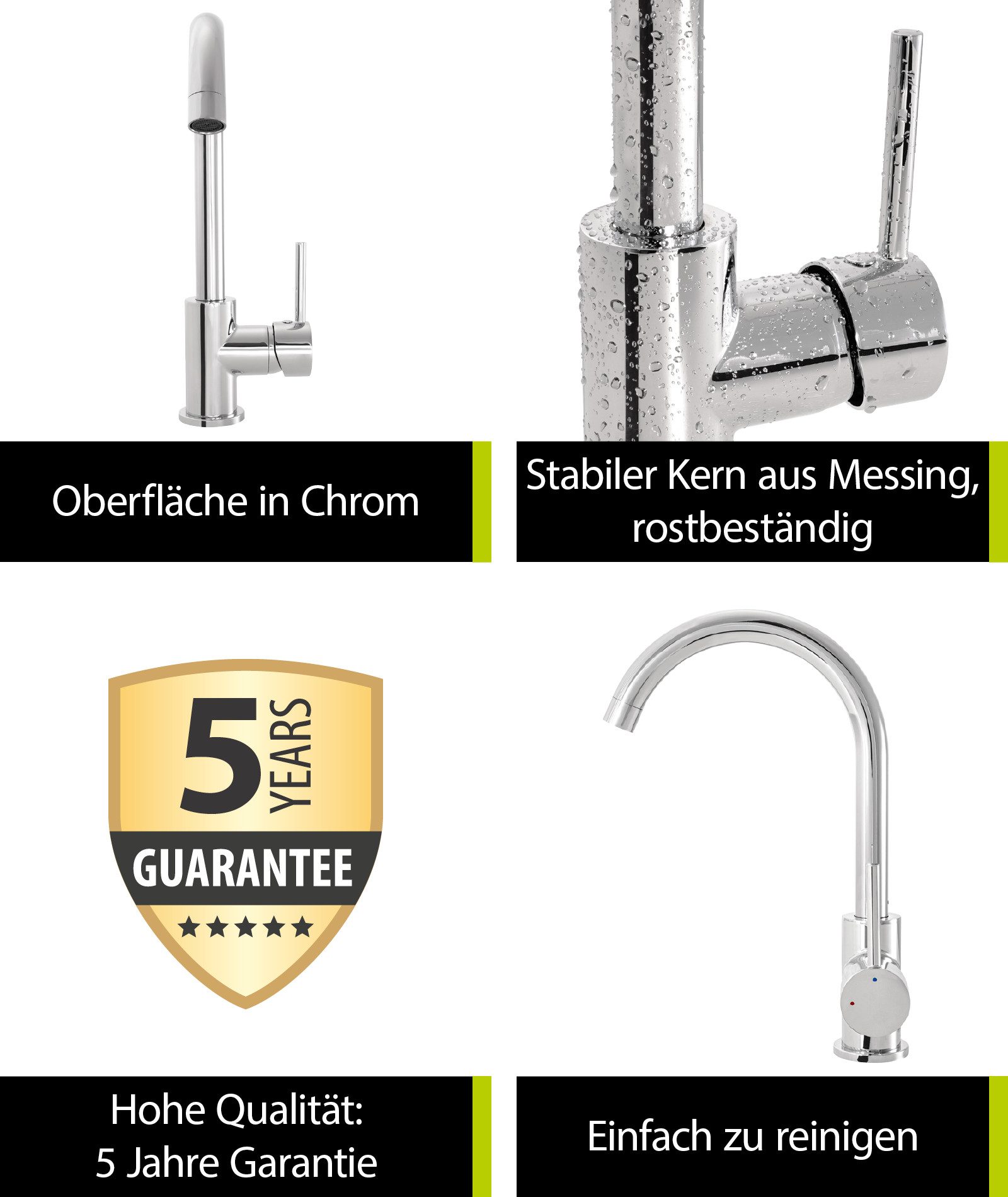 aquaSu Spültischarmatur Kira Chrom, hoher Auslauf, Kaltwassermittelstellung, Wassersparend