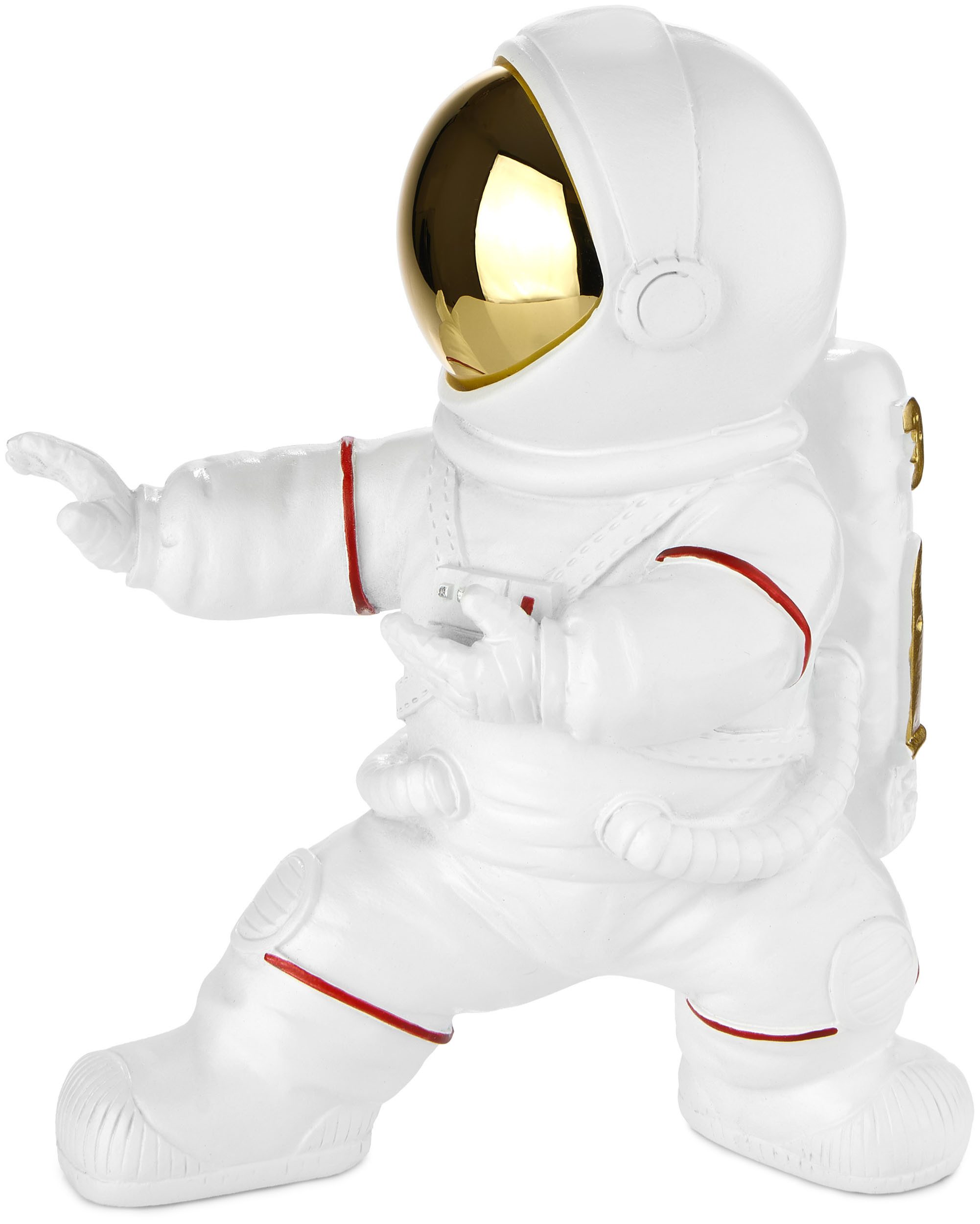 BRUBAKER Dekofigur Astronaut kämpft in Karate Pose - 17 cm Figur mit verchromtem Helm (Dekoration - Weiß, 1 St., Weltraum Deko Skulptur), Handbemalte moderne Raumfahrt Statue