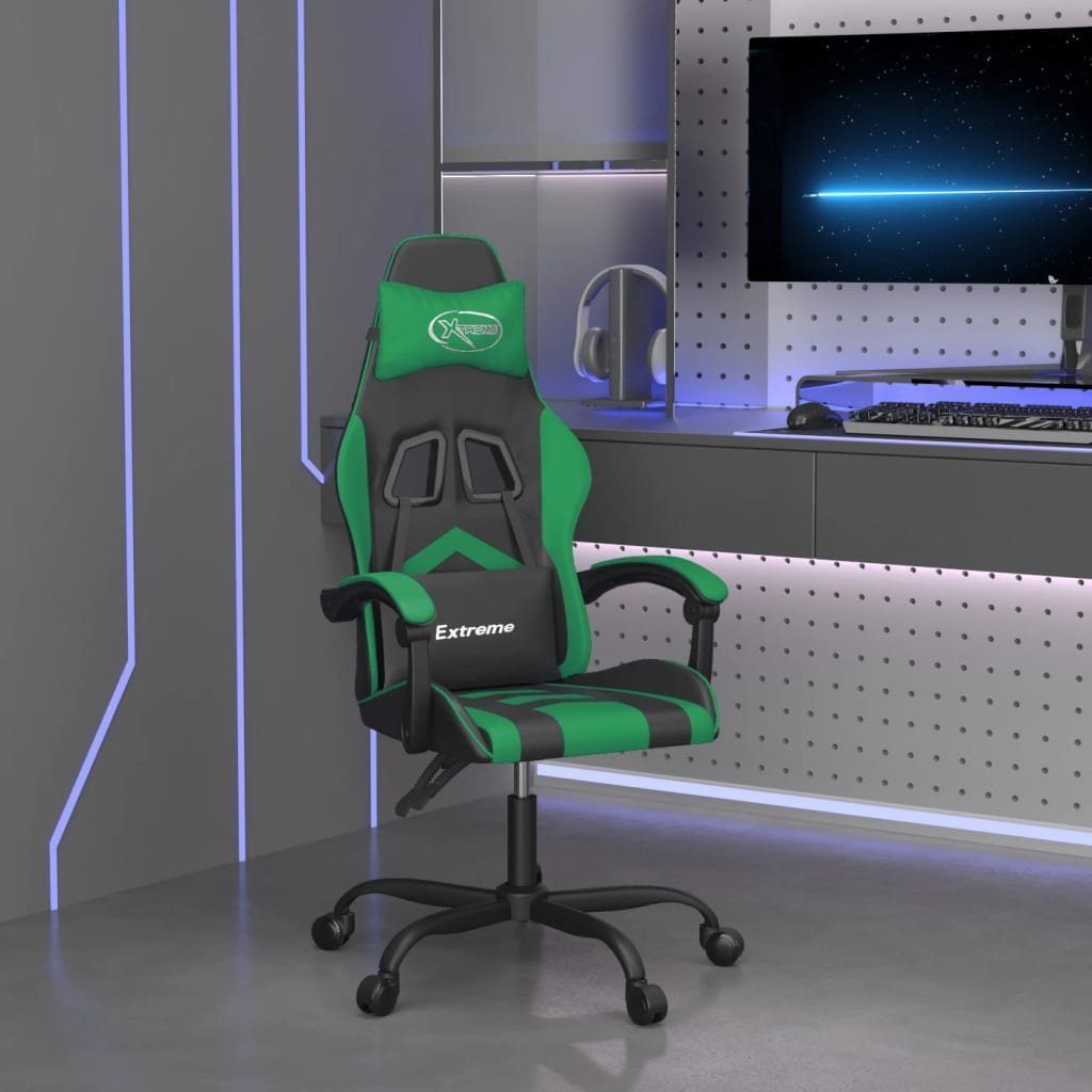 Gaming-Stuhl Schwarz Grün 57,5x59,5x(121-131) cm mit Kunstleder