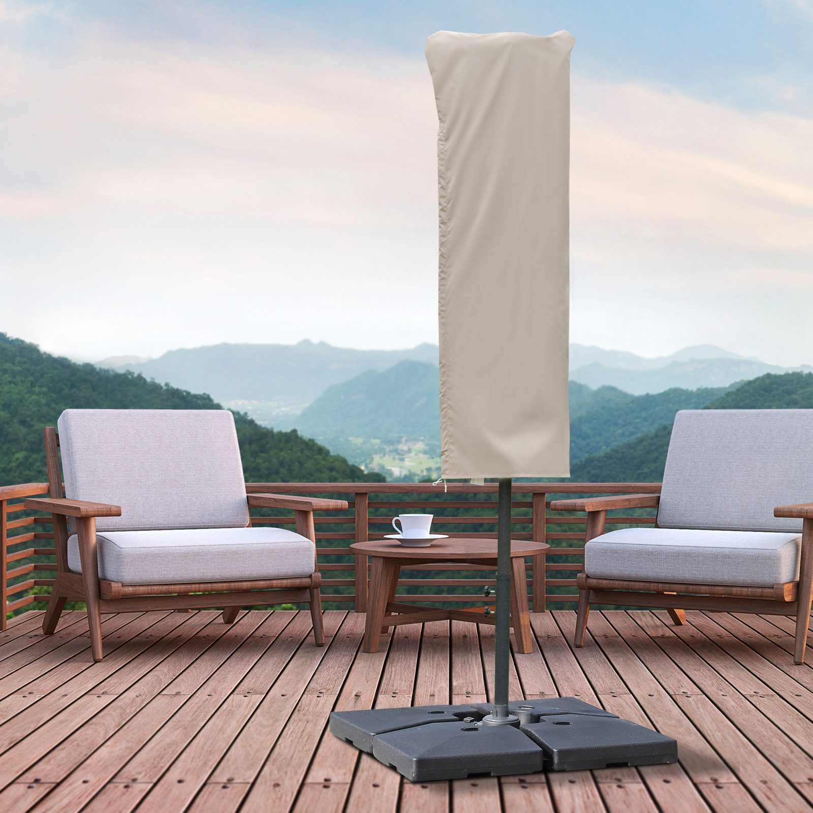 Outsunny Sonnenschirm-Schutzhülle wetterfest, winddicht, mit Seilverschluss (Abdeckhülle, 1-St., Schirmhülle), leichte Reinigen, Outdoor, für Ampelschirm, Ø60 x 160 cm, Khaki