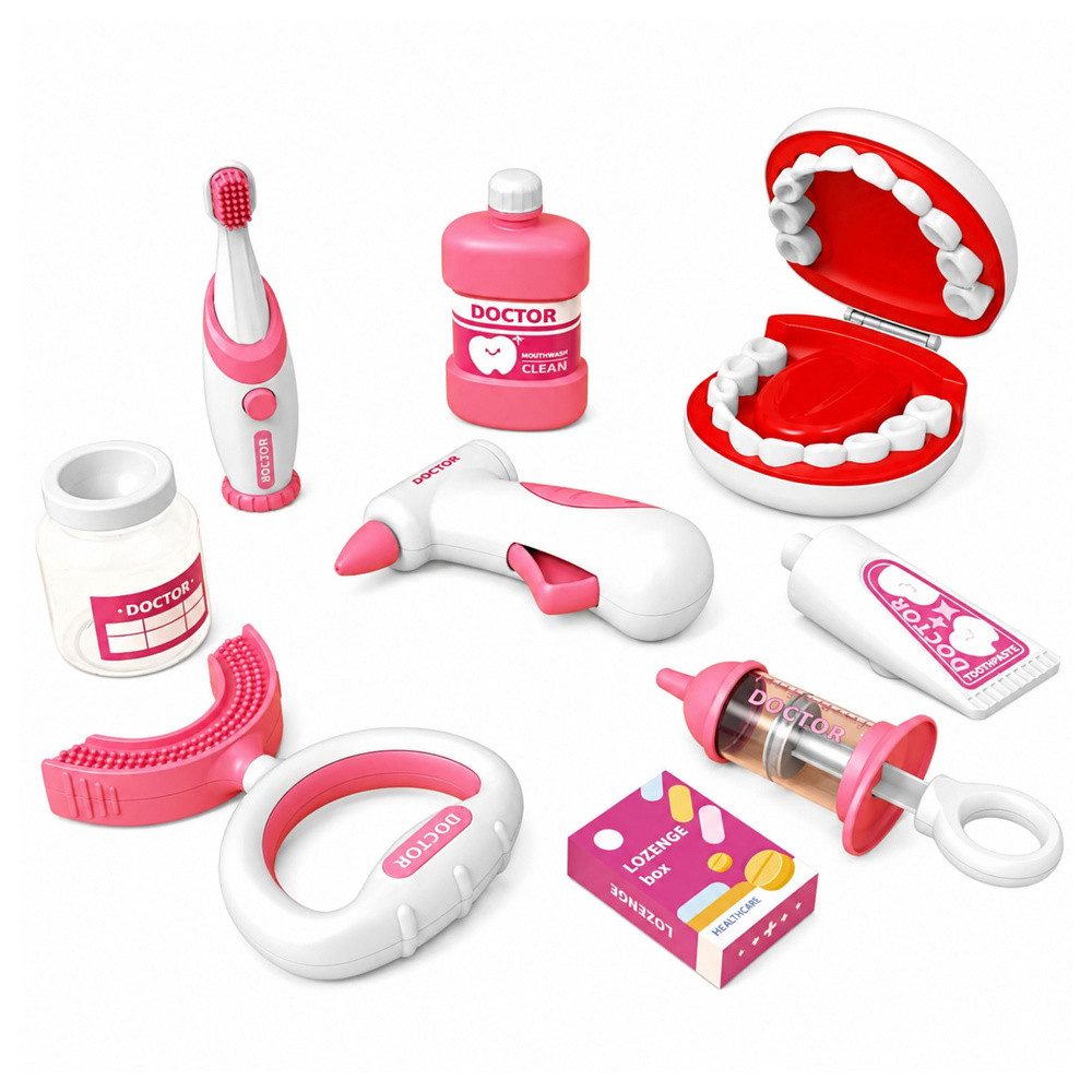 LEAN TOYS Spielzeug-Arztkoffer Zahnarztset Dentistenset Rollenspiel, (Spar-Set, 15-tlg), Vibrationszahnbürste, Kiefermodell, 15-teilig