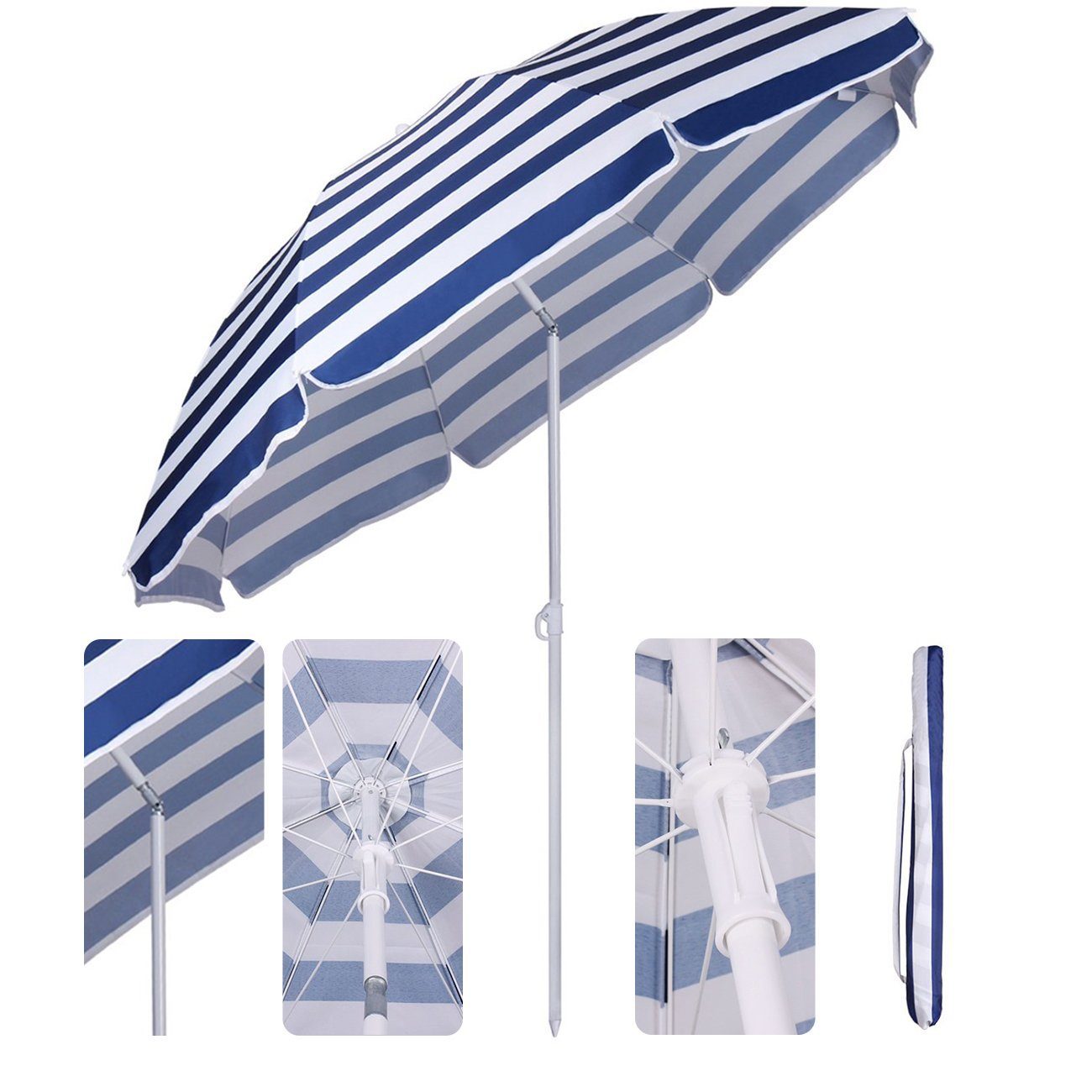 Sekey Sonnenschirm Ø 160 cm Balkonschirm Rund Strandschirm Sonnenschirm mit Schutzhülle, LxB: 160,00x160,00 cm, Neigungswinkel verstellbar, Höhe verstellbar, mit Tragetasche