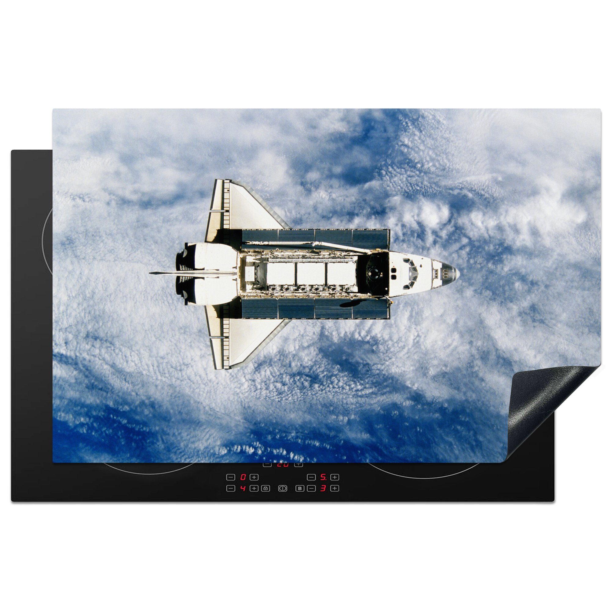 MuchoWow Herdblende-/Abdeckplatte Space Shuttle fliegt hoch ins Universum, Vinyl, (1 tlg), 81x52 cm, Induktionskochfeld Schutz für die küche, Ceranfeldabdeckung