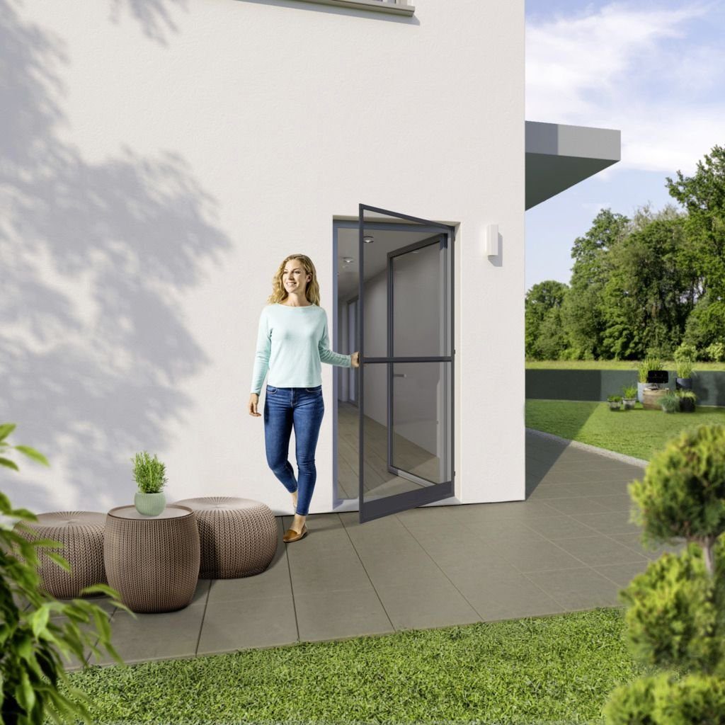 Magnet Fliegengitter Tür 235x250 Cm – Insektenschutz Mit Automatischem Schließen (Grau)