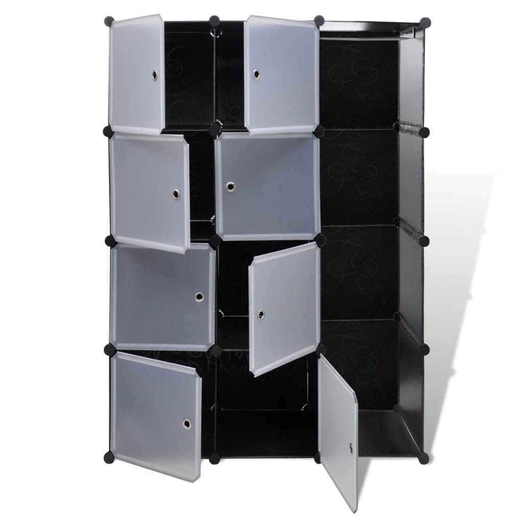 Fächern Schwarz 37×115×150 Kleiderschrank mit (1-St) und Weiß cm furnicato 9 Schrank Modularer