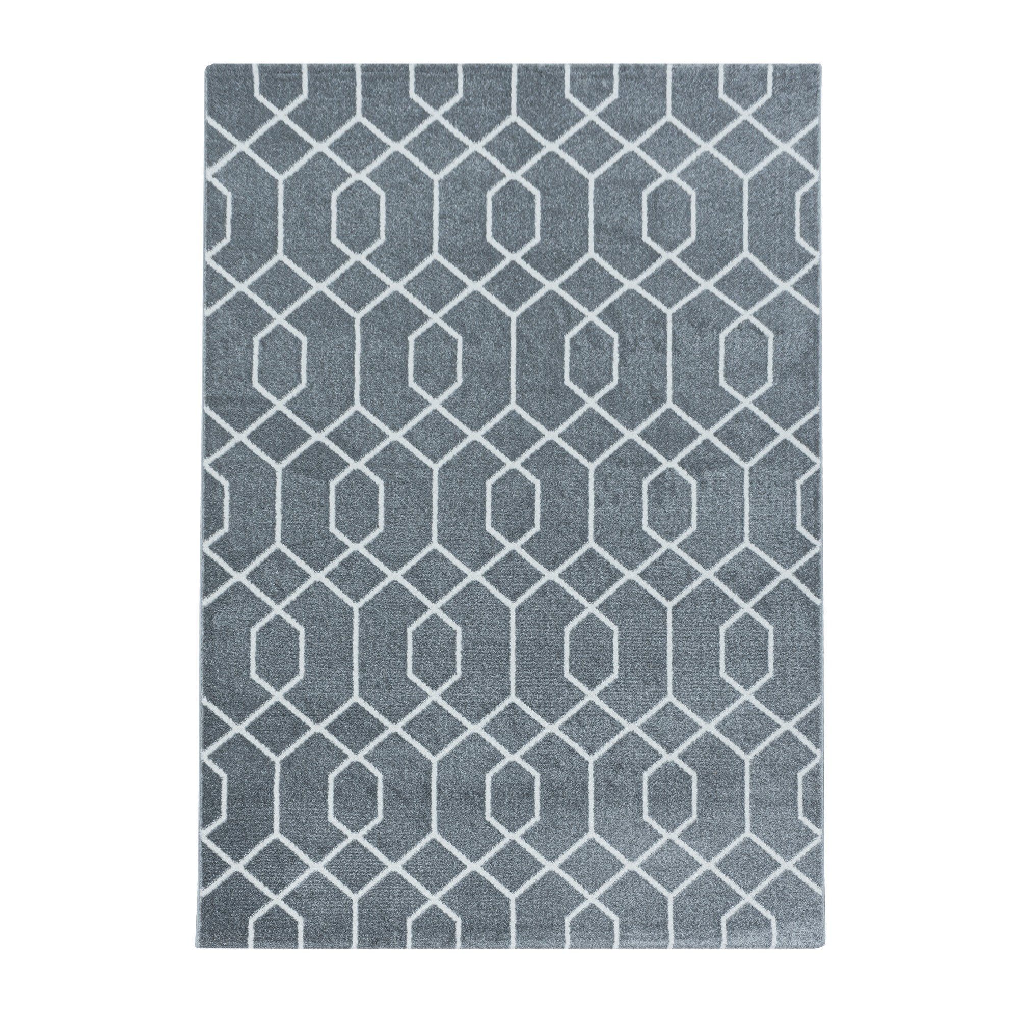 Wohnzimmer, Schlafzimmer Miovani Kurzflorteppich Flachflorteppich Muster Designteppich Grau