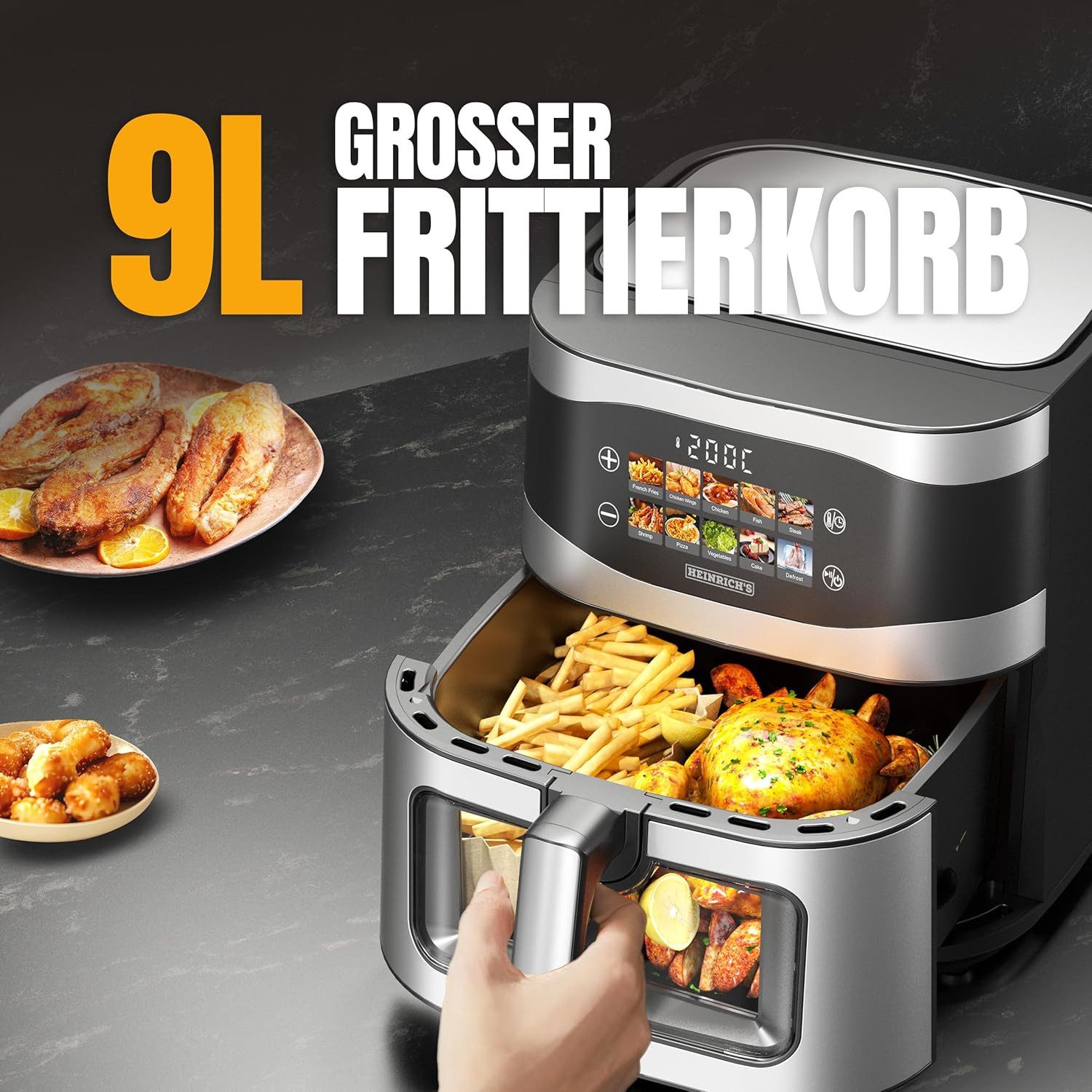 Heinrich´s Heißluftfritteuse, 1800 W, LED-Display mit Touch Bedienung, spülmaschinenfest