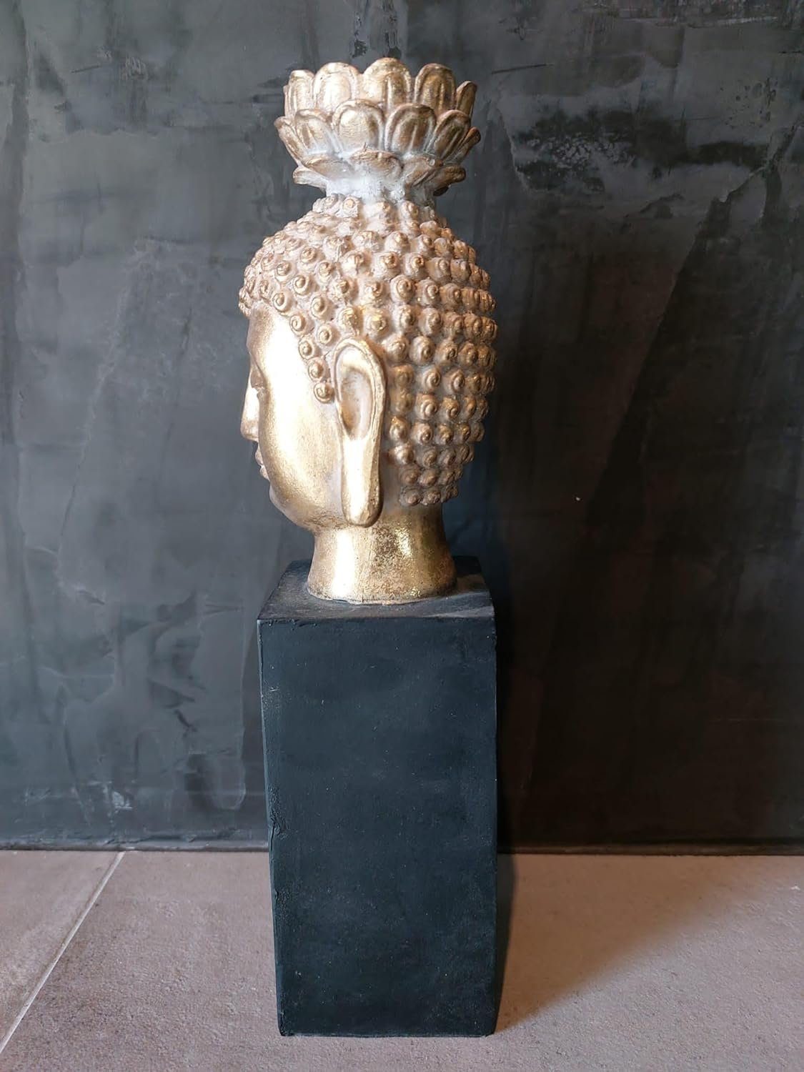 Schmuckstück Klocke Kerze oder gold Teelicht Dekofigur, für Meditation Buddhafigur Friedrich GmbH Teelicht Buddha Kopf schwarz Statue, & Yoga Dekoration,