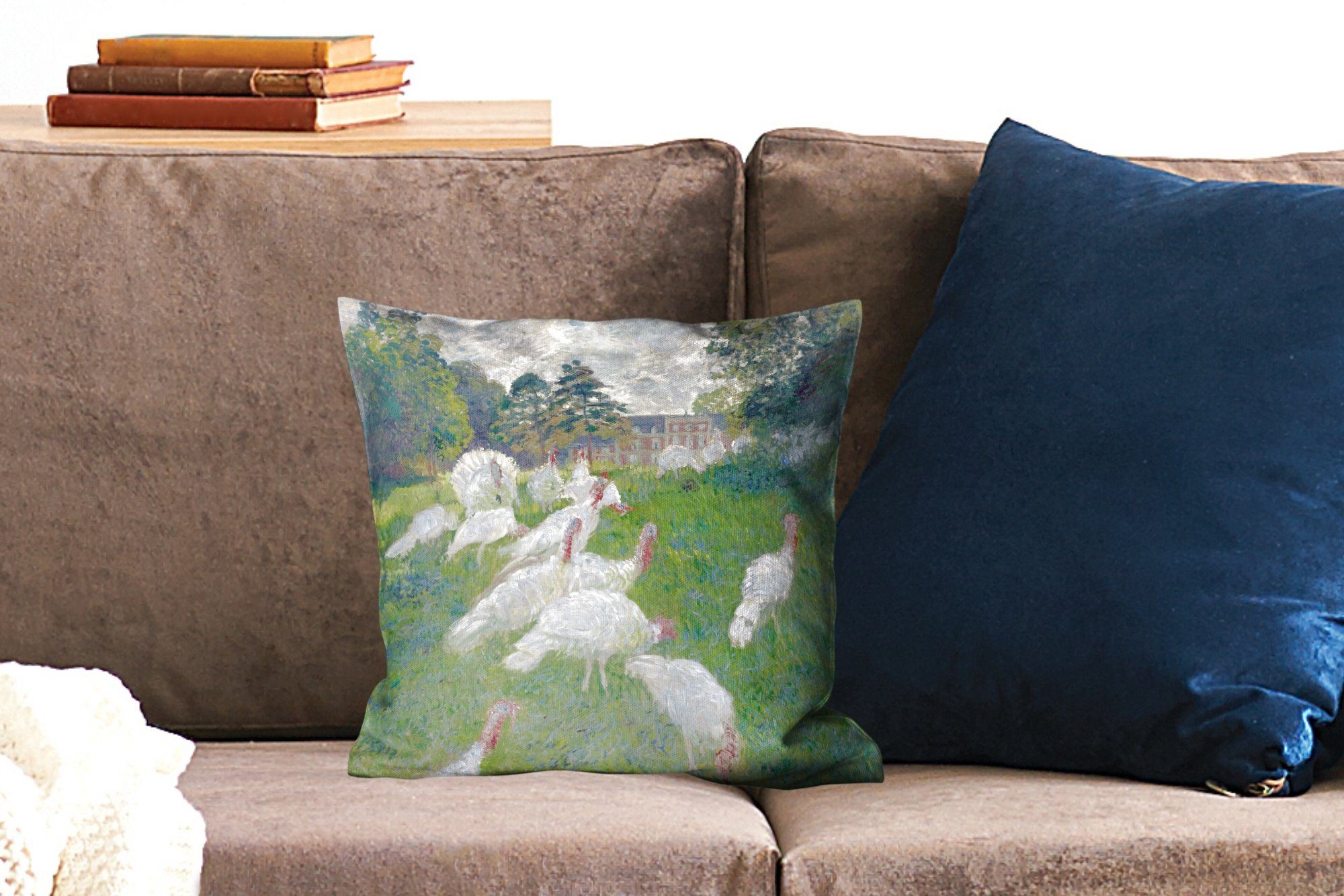 MuchoWow Dekokissen Zierkissen mit Schlafzimmer, Monet, - von Die Gemälde Truthähne Claude Sofakissen für Wohzimmer, Füllung Deko