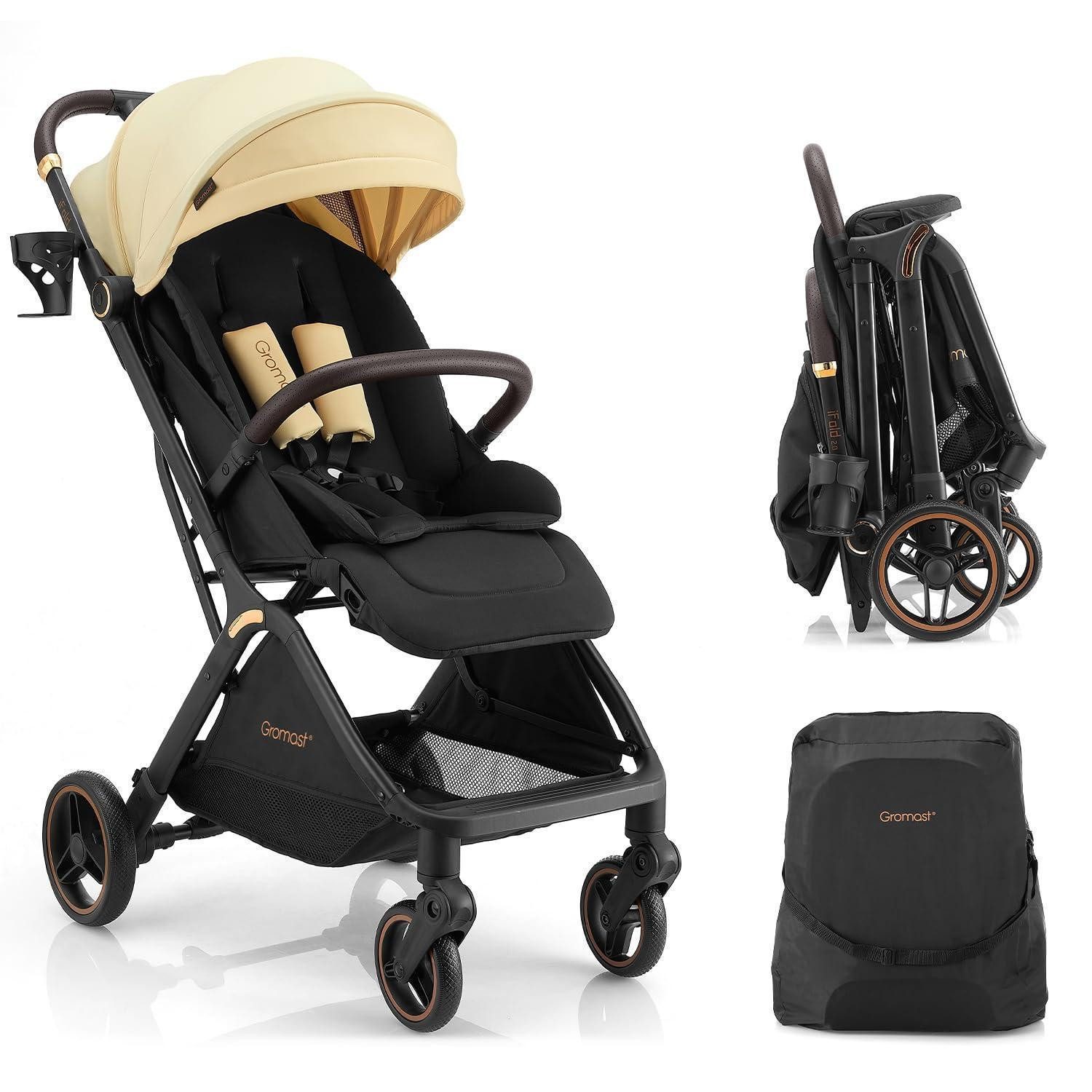 LuxusKollektion Kinder-Buggy Kinderwagen faltbar zusammenklappbar einhändig Sonnendach Beige