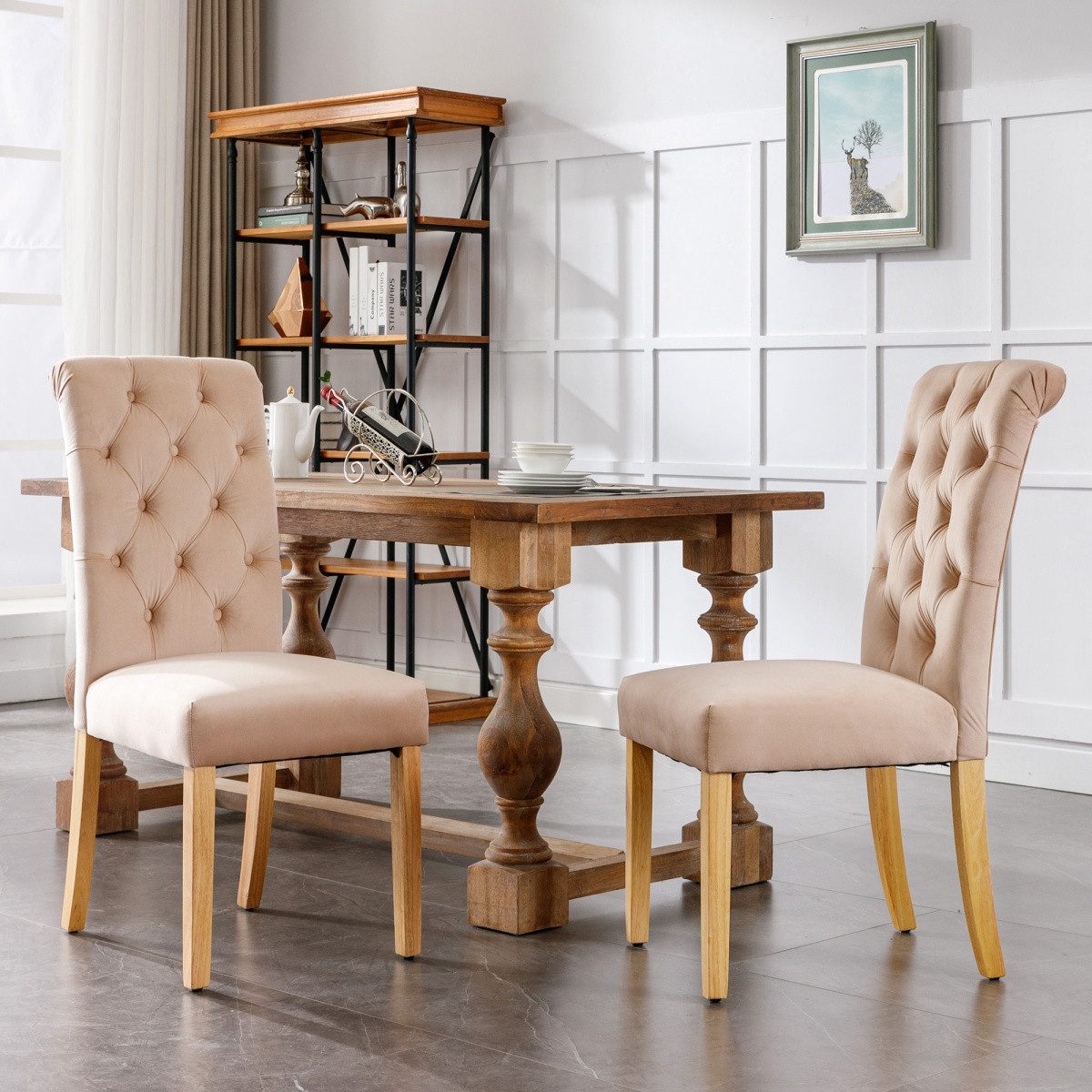 IDEASY Esszimmerstuhl 2/4/6 Stühle, Mit Knopflehne & hoher Rückenlehne, Eleganter Stil (2 St), Samtstoff, Eichenholzbeine, Verchromter Türring, Bodenschutz