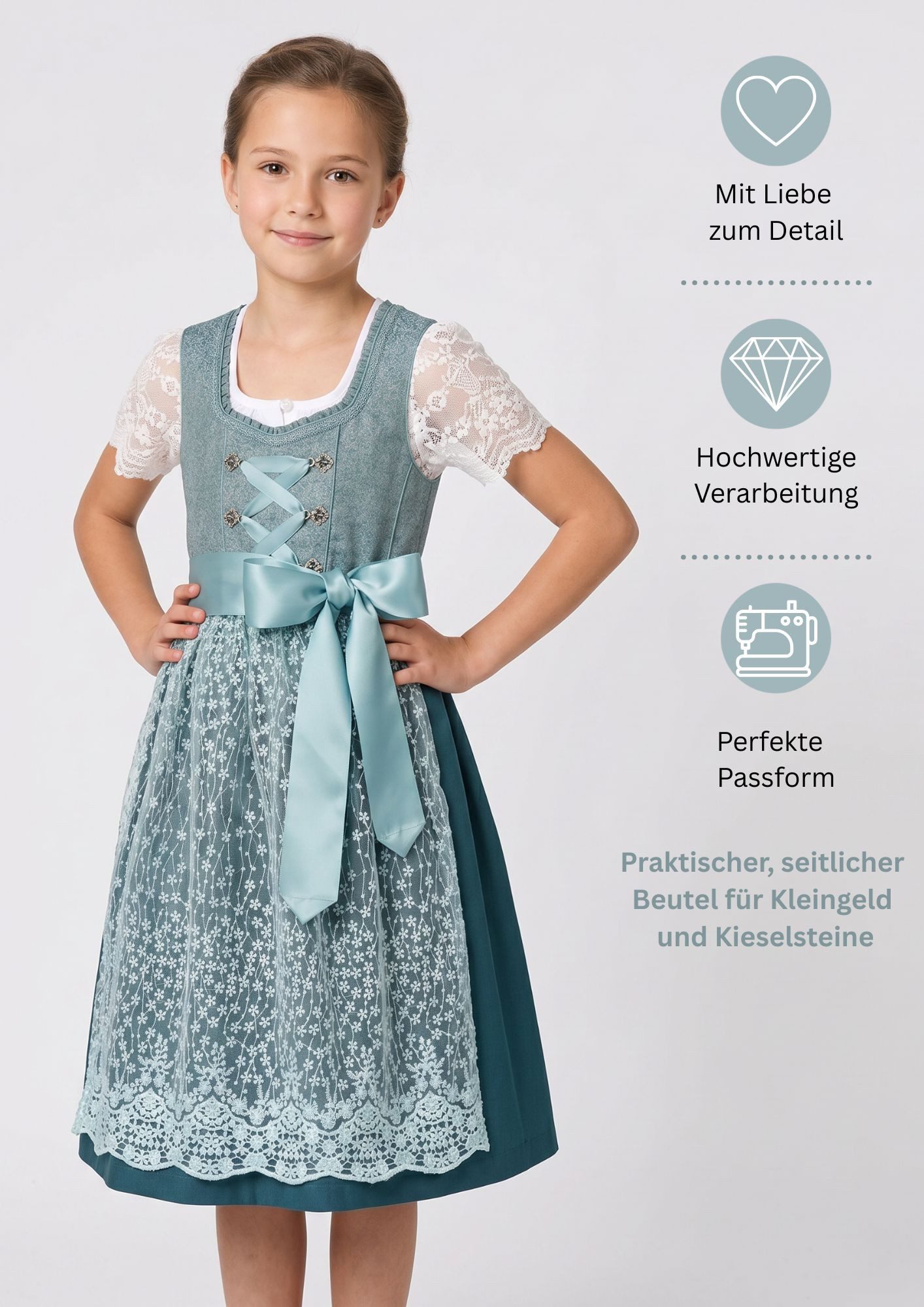 Nübler Dirndl Kinderdirndl Gundi in Aqua von Nübler - Rocklänge knielang