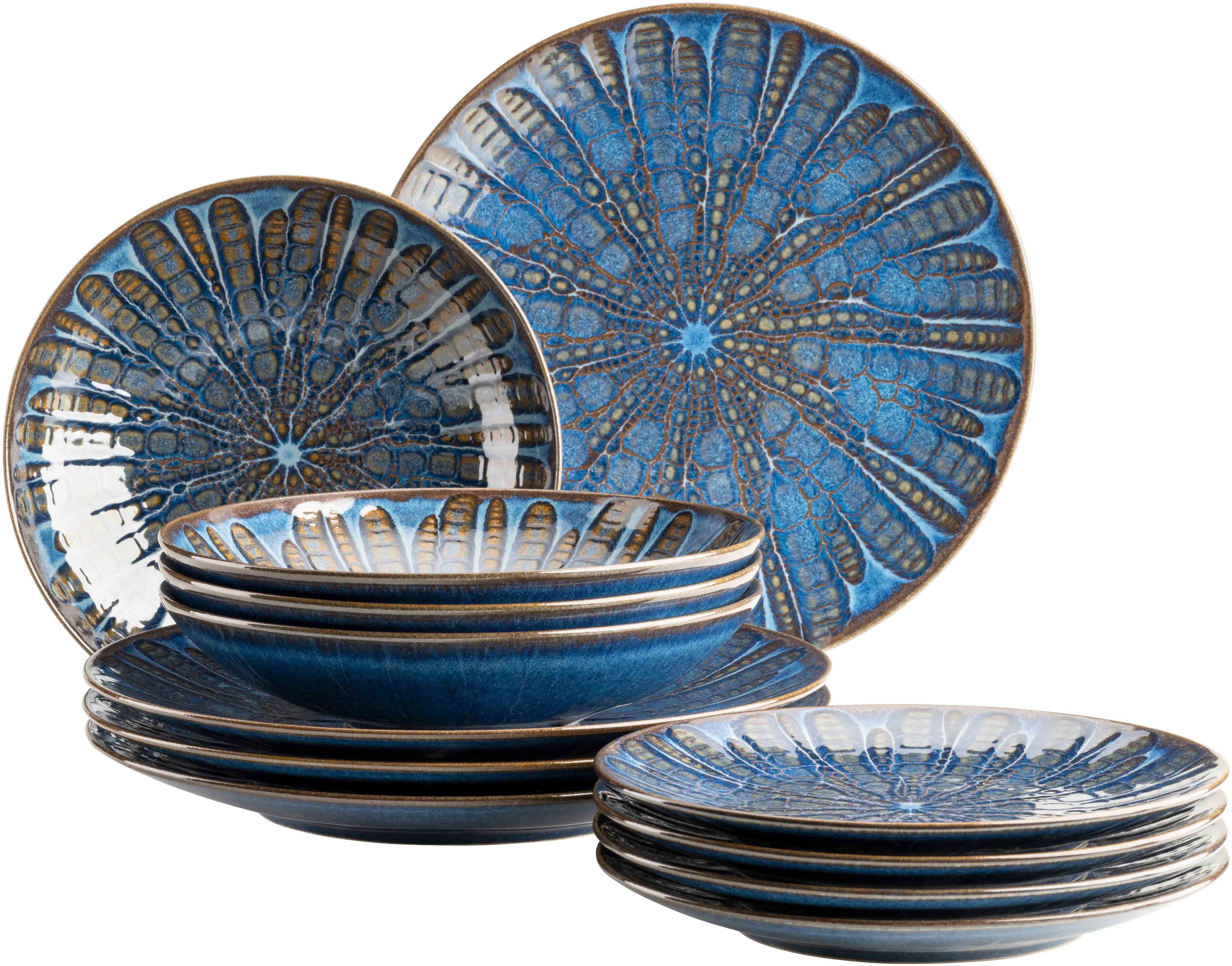 MÄSER Tafelservice AQUAMARINE, Geschirr-Set, Steinzeug (12-tlg), 4 Personen, Steinzeug, Teller Set