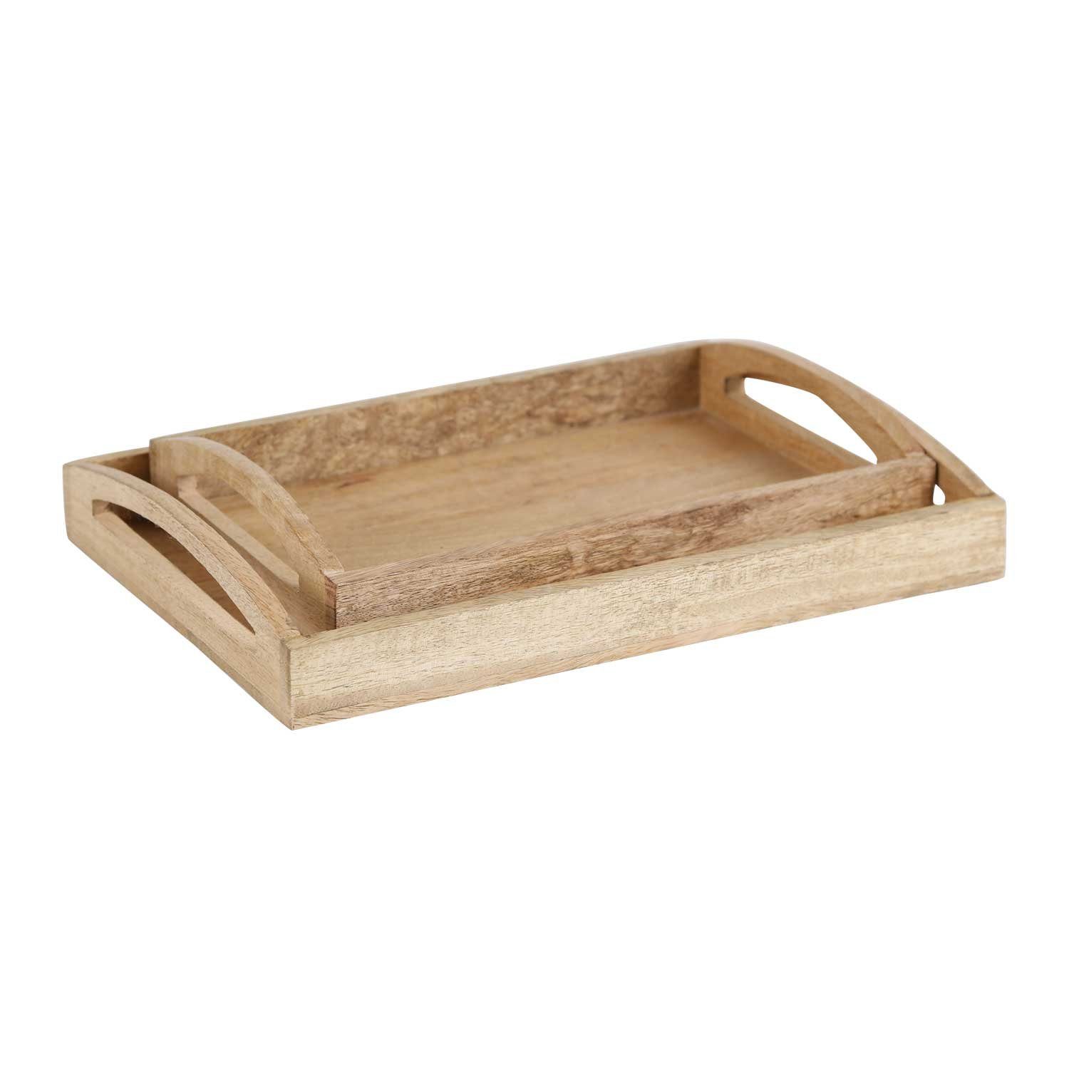 Moro Geschenkidee Dekotablett Holz Handgefertigt, Tablett Griff mit Set 2er HTB2 rechteckig Weihnachten Serviertablett, Casa