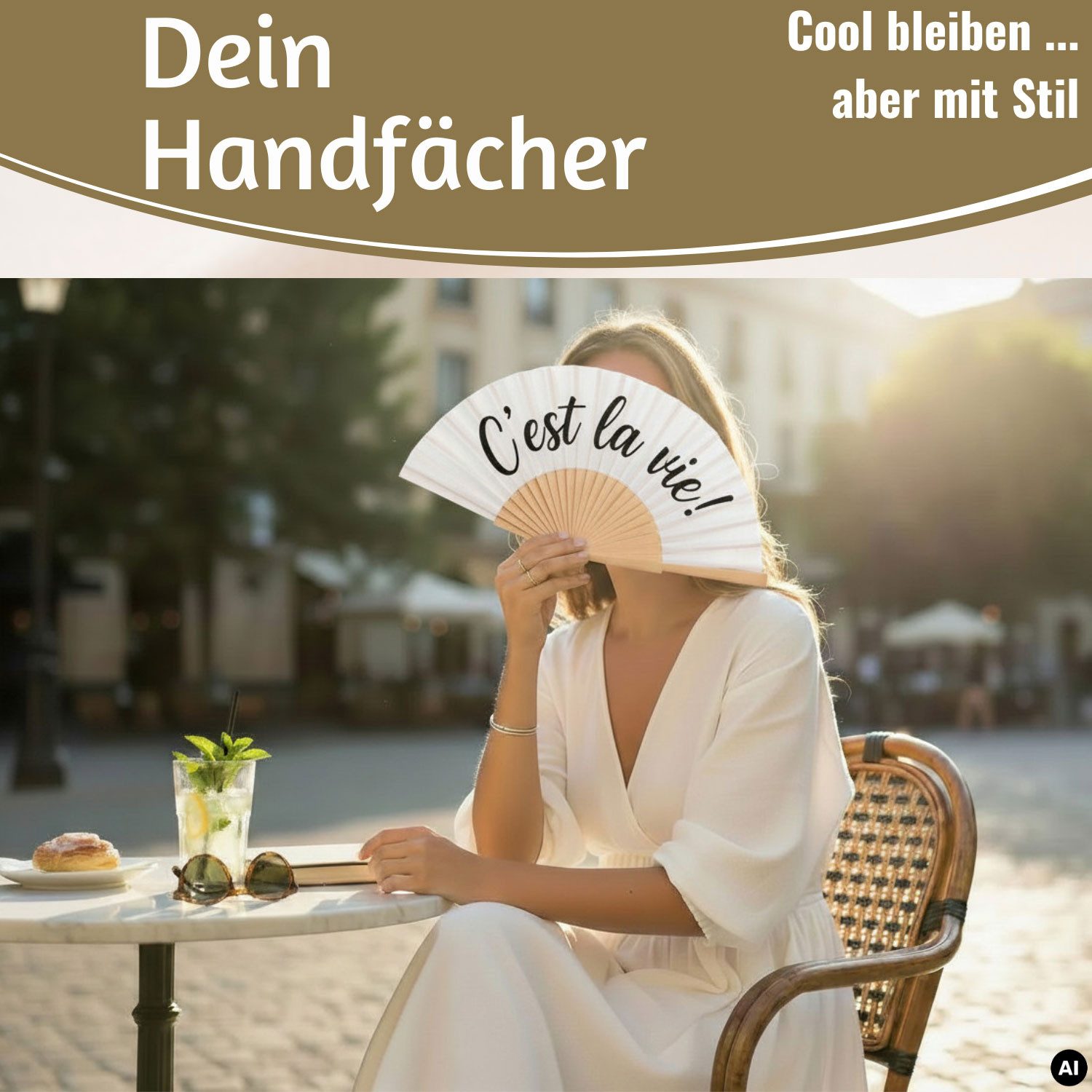 LS-LebenStil Handfächer Holz Stoff Fächer "C´est la Vie" Weiß Schwarz faltbar Faltfächer, (hochwertig aus Holz mit Stoff und coolem lustigem Spruch, 1-tlg., Sty – Bild 3 von 5