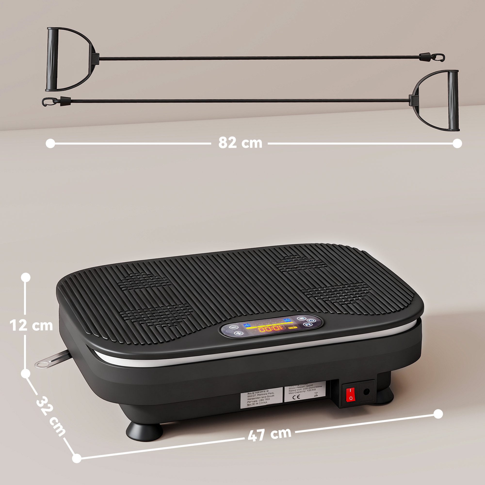 SPORTNOW Heimtrainer mit 99 Intensitätsstufen, 3 Vorprogramm, Lichtern, Bluetooth (Vibrationsplatte, 1-tlg., Rüttelplatte), mit LED-Anzeige, Schwarz