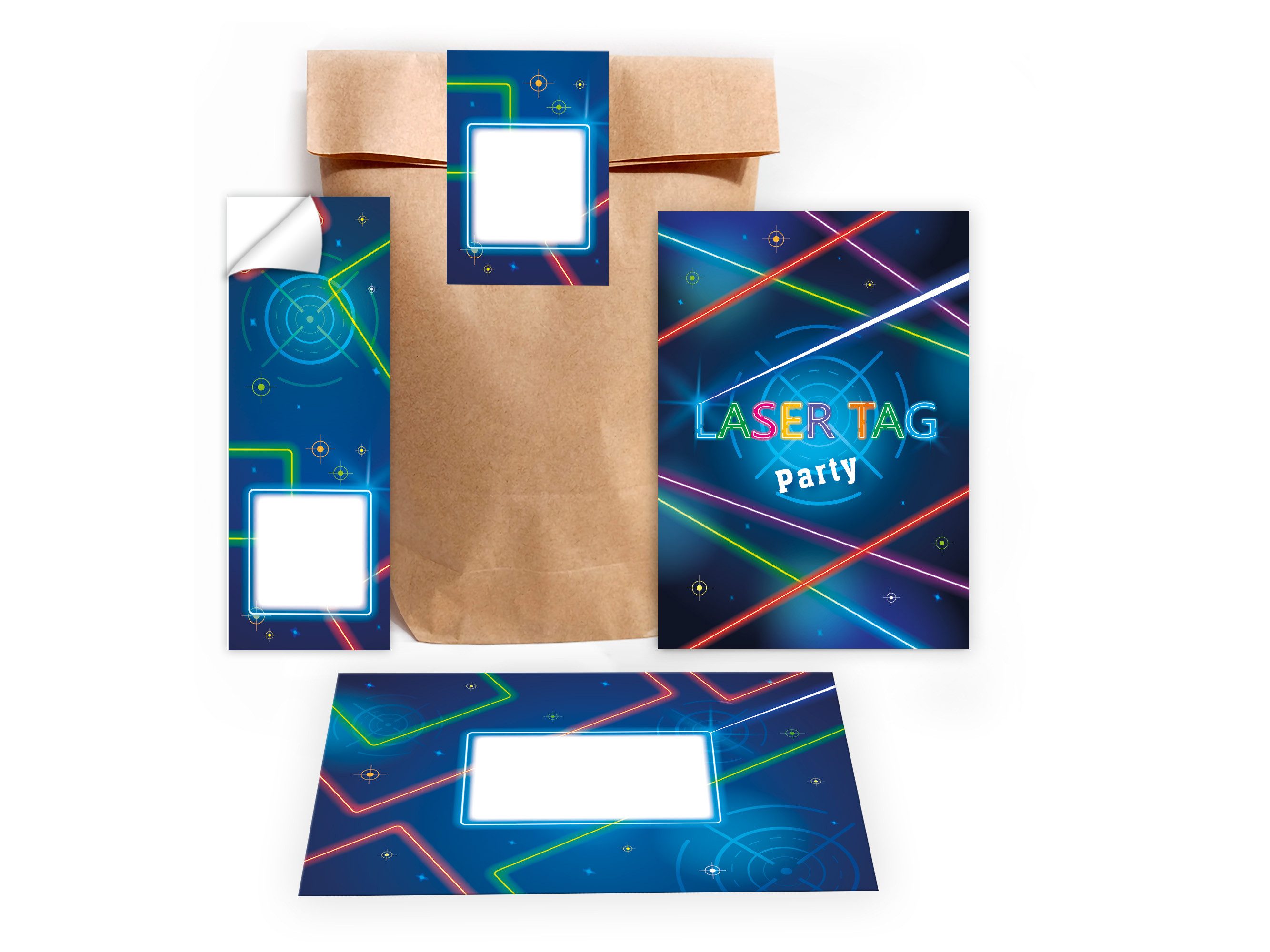 LIMONIA Einladungskarten Lasertag zum Geburtstag Einladungen Karten mit Umschlägen Mitgebsel, Mitbringsel Set zum Kindergeburtstag Gastgeschenke neon Party