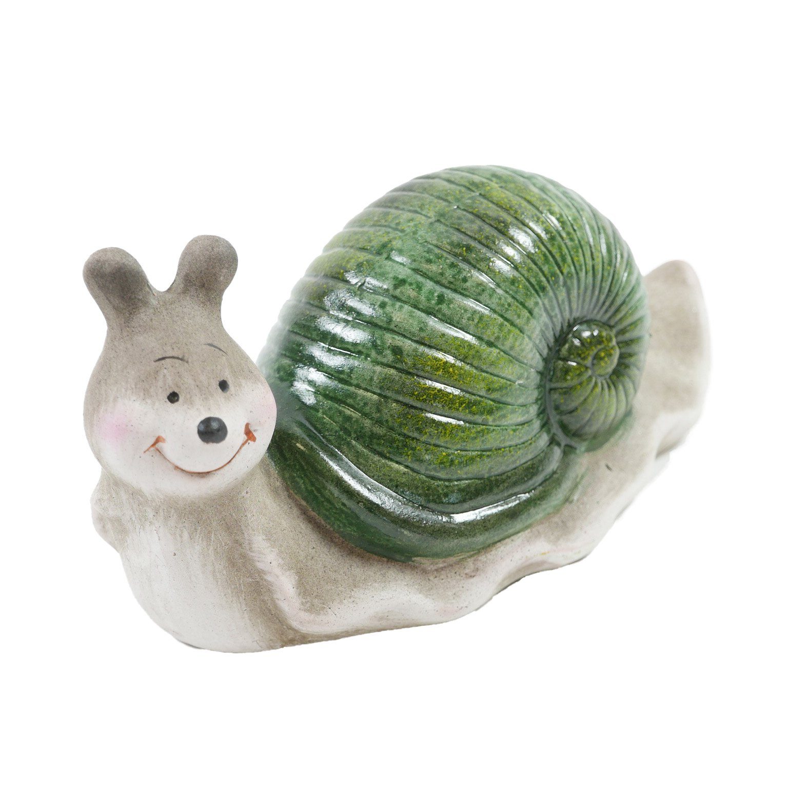 B&S Dekofigur Deko Schnecken Gartenfigur aus Keramik mit Grünen Häuschen 18 cm lang