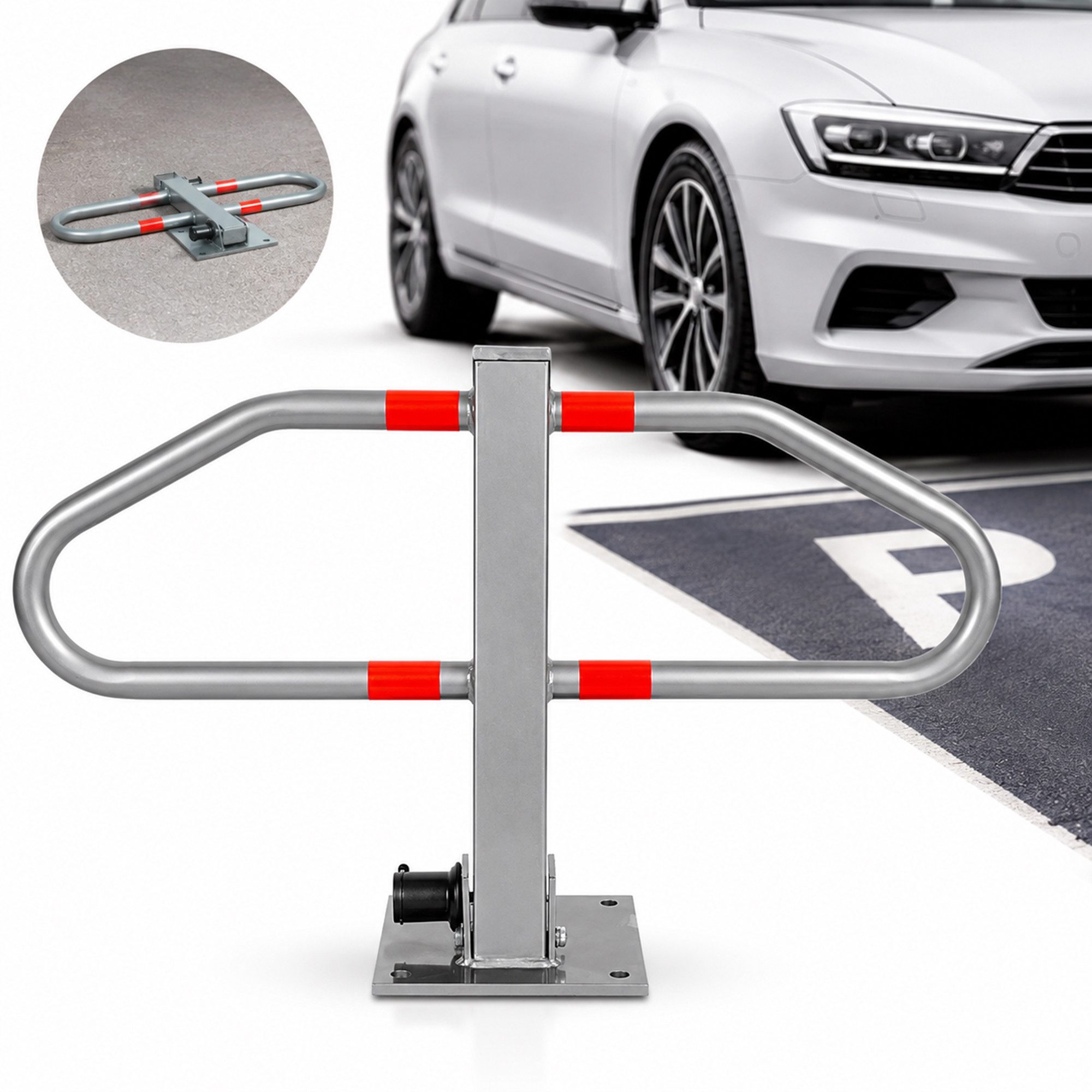 Mucola Absperrpfosten Parkplatzbügel Parkpfosten Absperrung Abschließbar Grün Silber Poller (Stück, inkl. Schlüssel), Pulverbeschichtet