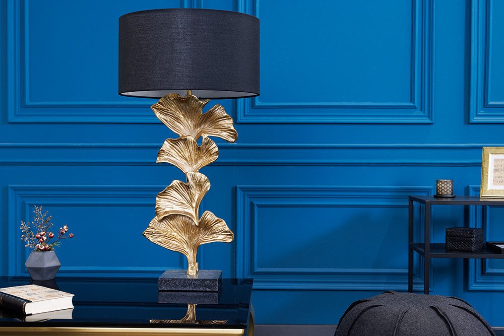 riess-ambiente Tischleuchte GINKGO 70cm schwarz / gold, Ein-/Ausschalter, ohne Leuchtmittel, Wohnzimmer · Metall · Leinen · Marmor · Modern
