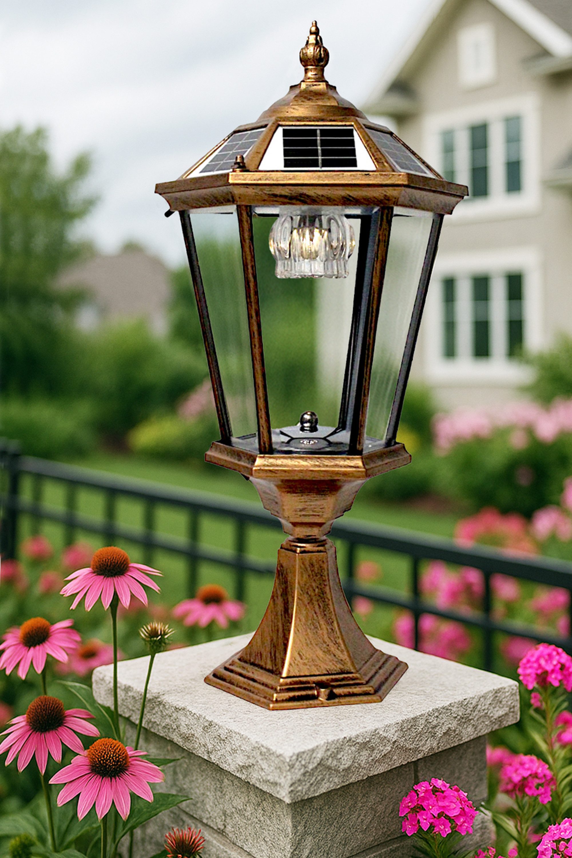 Arnusa LED Solarleuchte Sockelleuchte Außenleuchte Kupferoptik kabellos Akk günstig online kaufen