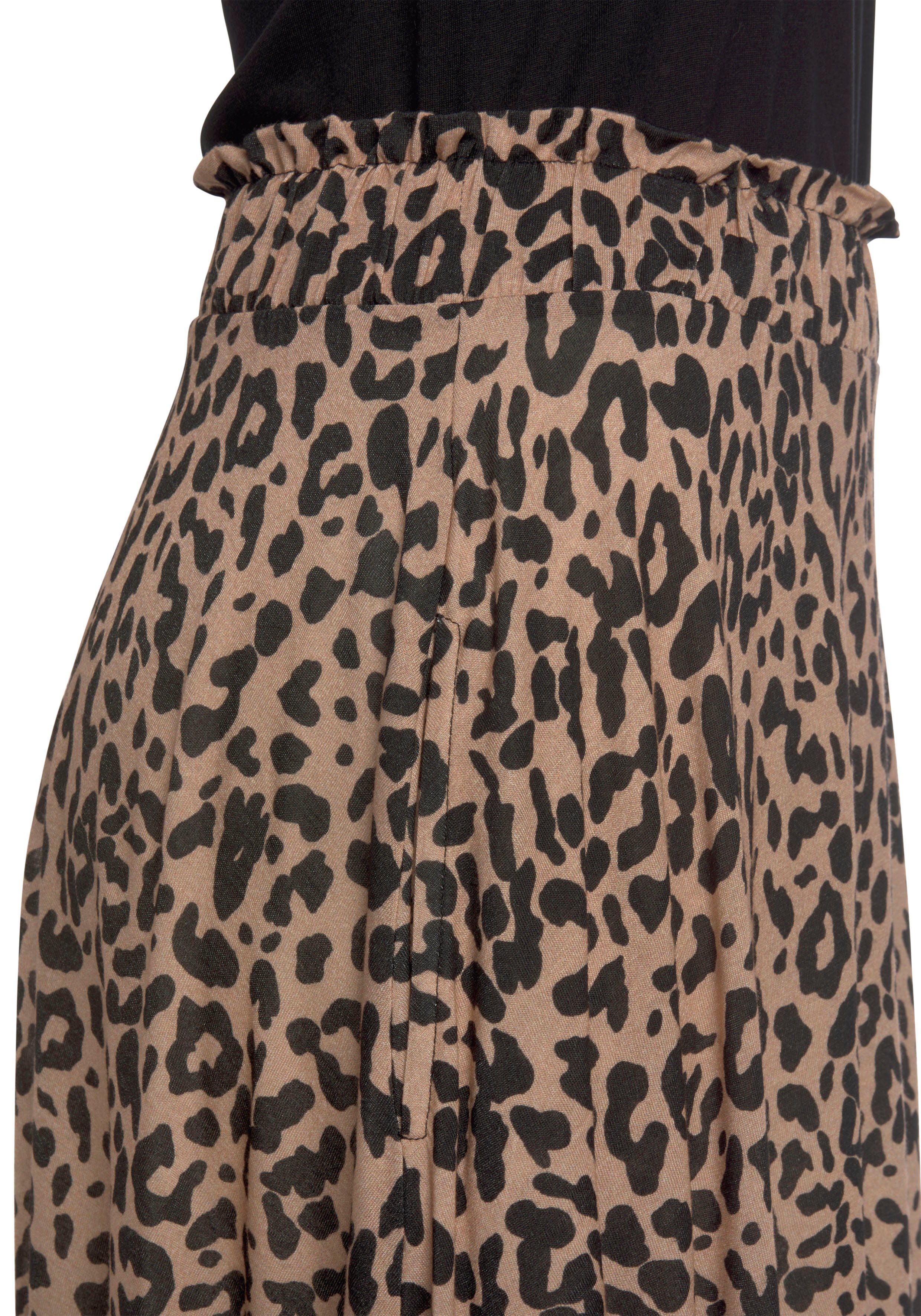 Buffalo Jerseykleid mit Gummibund in der Taille und Animalprint Leokleid, Animalkleid, Ärmelloses Sommerkleid, Viskosekkleid