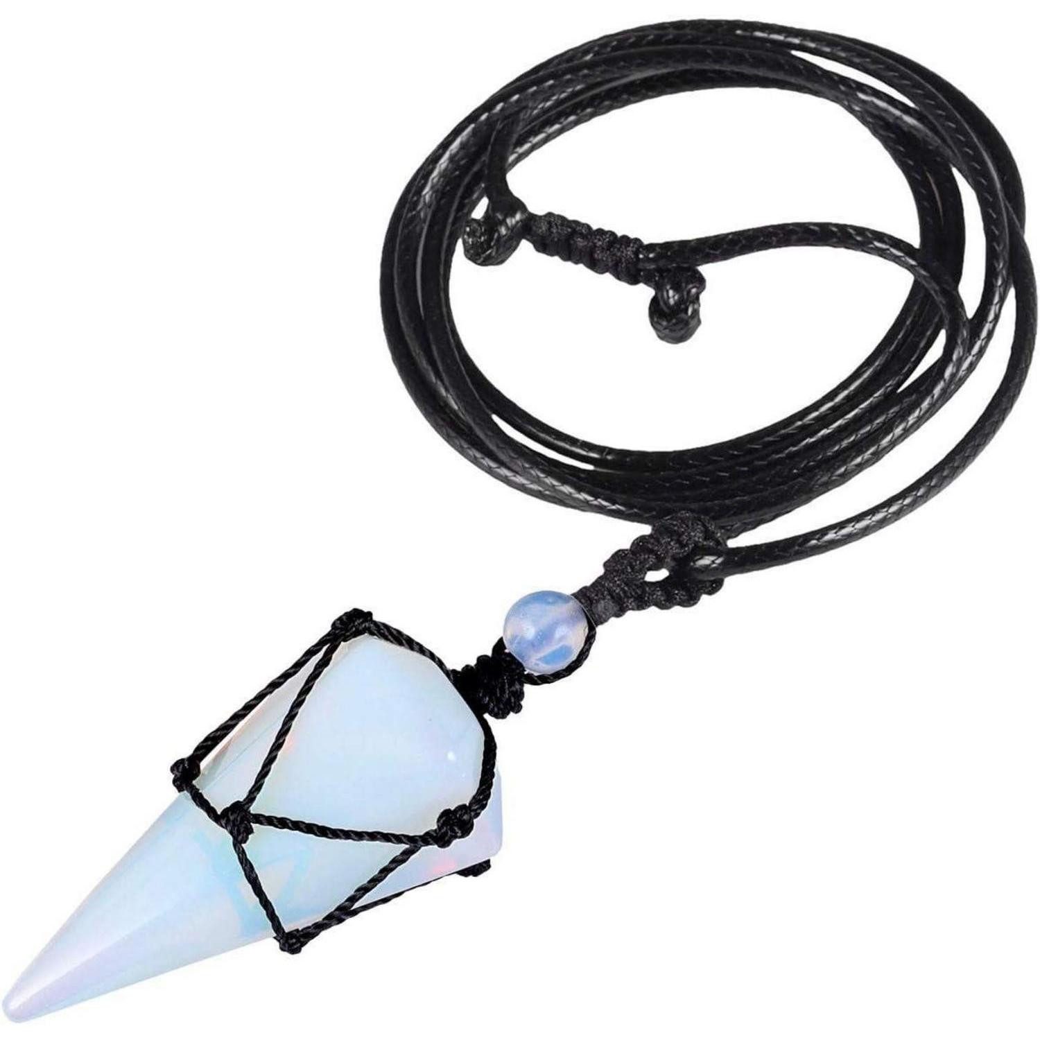 LuxusKollektion Kristallanhänger Halskette Kristall Quarz Anhänger Pendel Reiki Seil Blau in Lederoptik