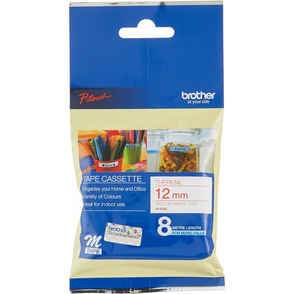 Brother Fotopapier brother Schriftband M-K M-K232 MK232BZ, 12 mm rot auf weiß