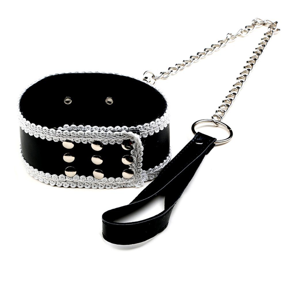 Erotik-Halsband Halsband-Geschirr mit Leine Ketten Schwarz, PVC-Packung, 1-tlg.