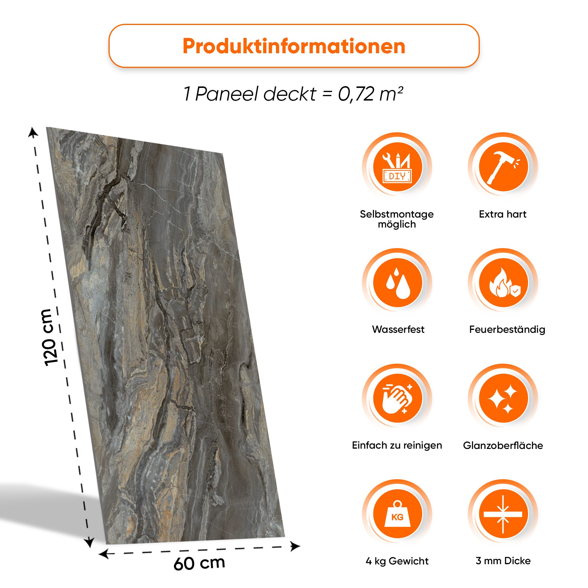 IZODEKOR 3D Wandpaneel PVC Wandverkleidung in Marmoroptik – Fliesenersatz für Bad & Küche, BxL: 60x120 cm, 0,72 qm, (wasserfest, kratzfest, pflegeleicht, direkt – Bild 2 von 5
