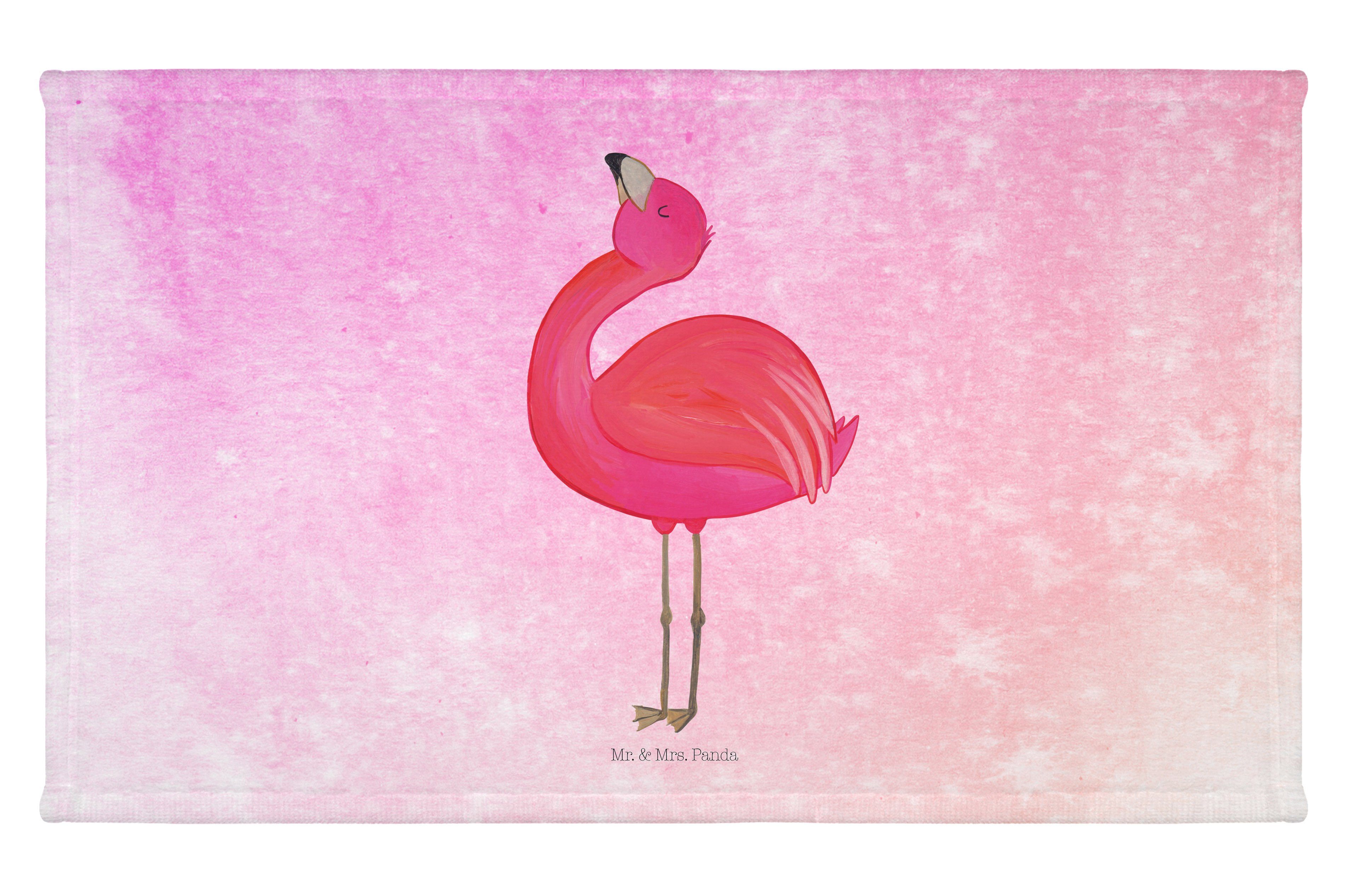 Mr. & Mrs. Panda Handtuch Flamingo stolz - Aquarell Pink - Geschenk, Schwester, Reisehandtuch, (1-St)