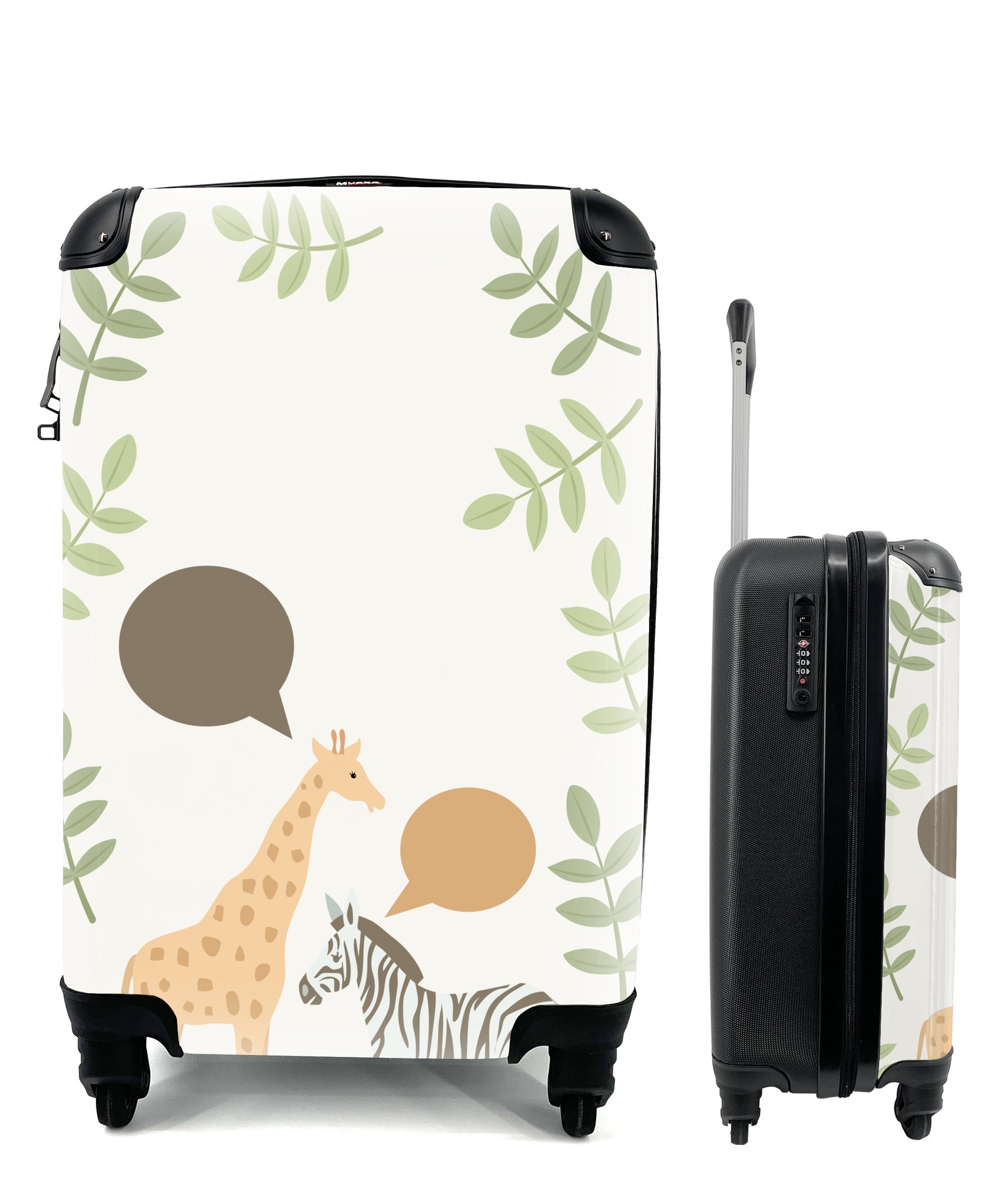 MuchoWow Handgepäckkoffer Illustration eines Zebras und einer Giraffe in Pastellfarben, 4 Rollen, Reisetasche mit rollen, Handgepäck für Ferien, Trolley, Reisekoffer