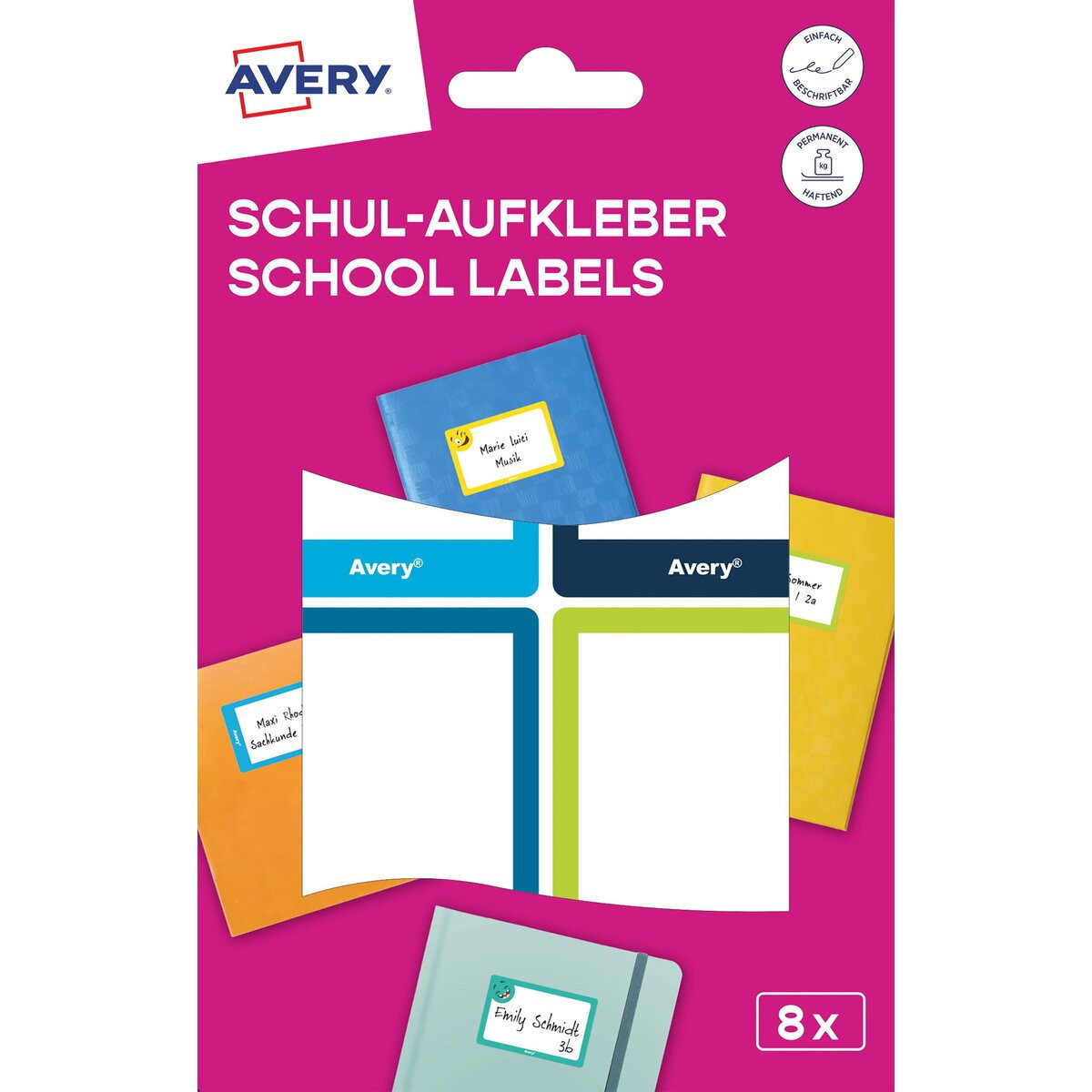Avery Zweckform Etiketten Schulaufkleber Papier 46x68mm 2 Bogen Motiv blau grün