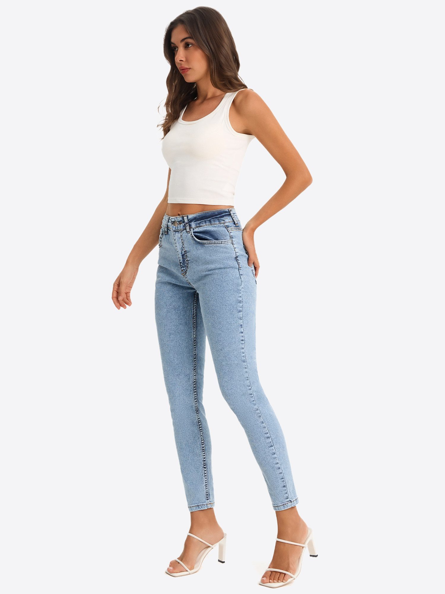 Imily Bela 7/8-Jeans Damen High-Waist Ankle-Jeans Slim Fit Denim (Packung, 1-tlg., 1per-Pack) in Unifarbe