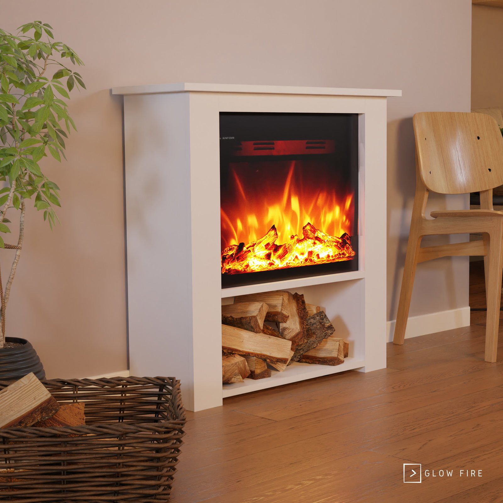 GLOW FIRE Elektrokamin THEBE LED Kamin mit Heizung, Standkamin, Elektrischer Kamin mit 3-fach Farbwechsler und Knisterfunktion