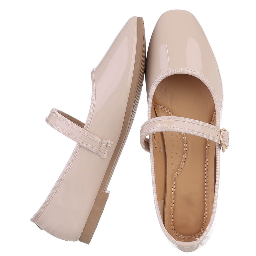 Ital-Design Eleganter Mary Jane Schuh mit Riemen – für Alltag und Anlässe Schnürpumps (91554556) Blockabsatz Riemchenballerinas in Beige