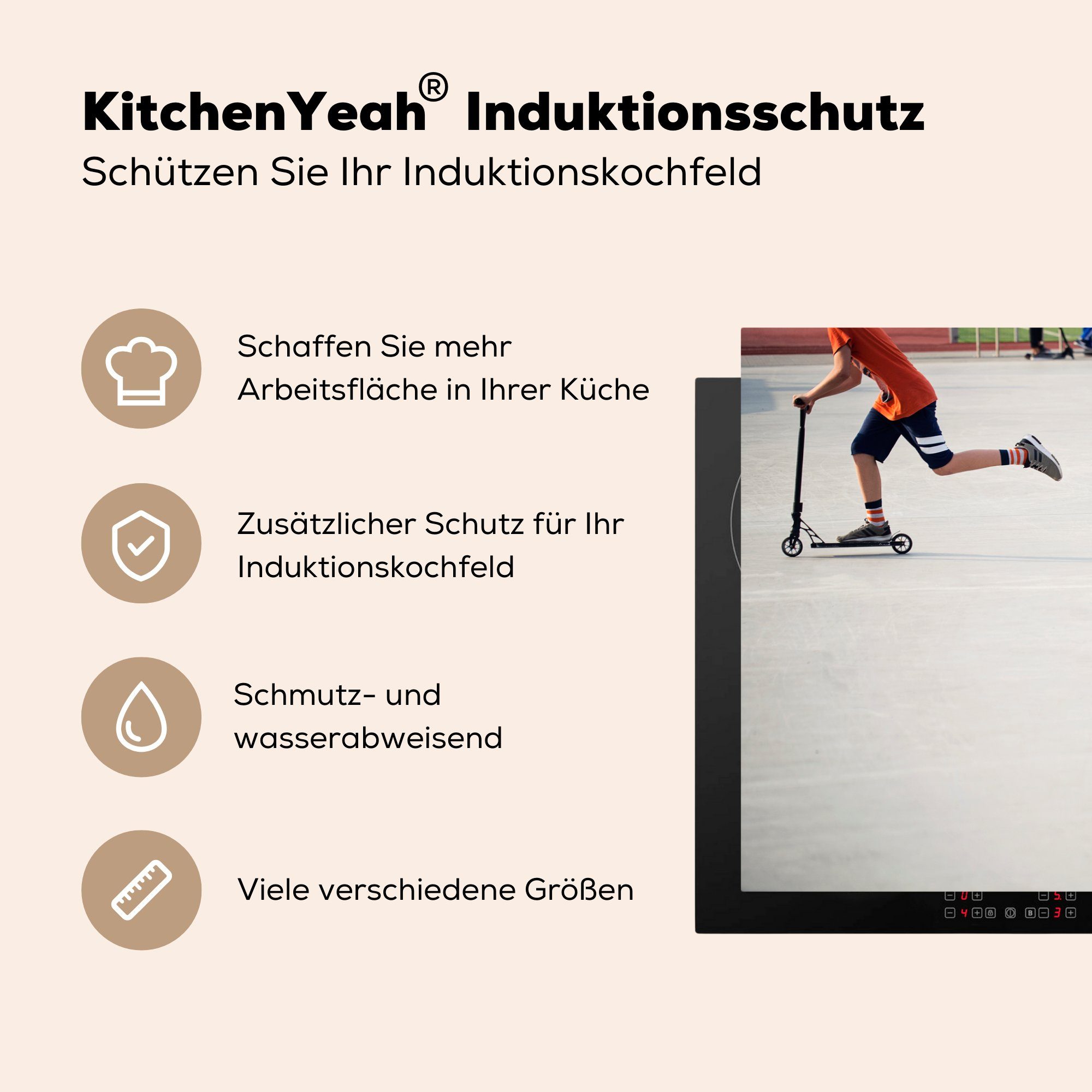 in küche, Teenager einem Schutz Vinyl, tlg), Skatepark, Ceranfeldabdeckung Induktionskochfeld für die 81x52 Herdblende-/Abdeckplatte cm, MuchoWow (1